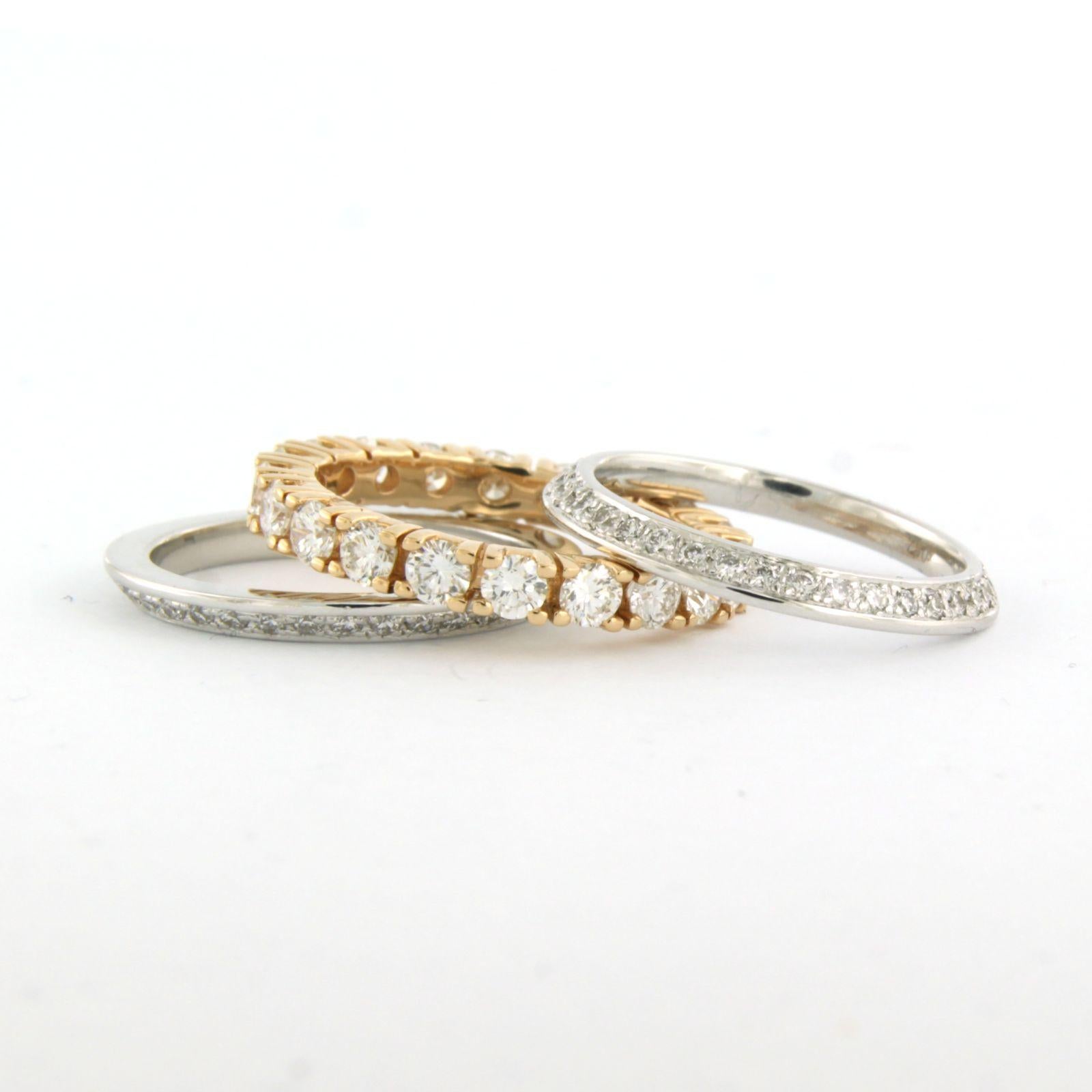 Moderne Ensemble de trois bagues d'éternité avec diamants taille brillant jusqu'à 2.80ct or 18k en vente