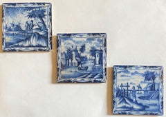 Set of Three Exceptional 18th Century Hand Painted Delft Tiles