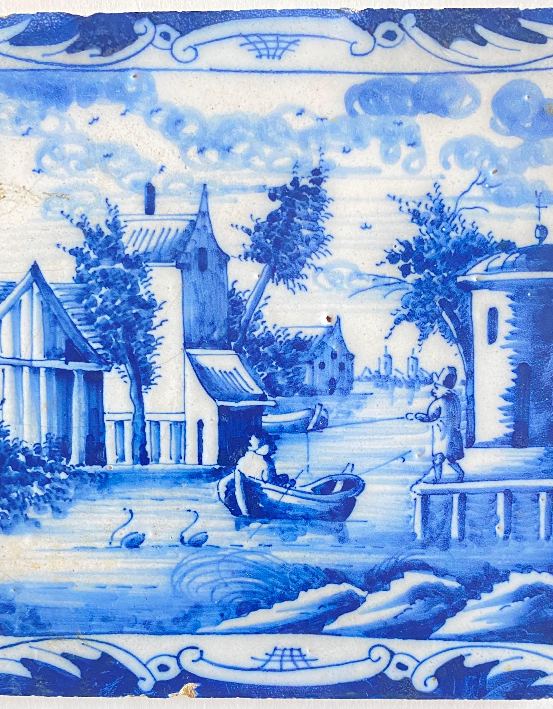Pottery Set of Three Exceptional 18th Century Hand Painted Delft Tiles