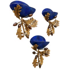 Set of Three Exceptional Brass Sconces 'Oak Branch' by C.S. Arte Italy 1980s