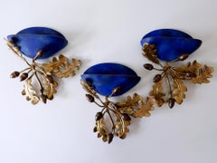 Set of Three Exceptional Brass Sconces 'Oak Branch' by C.S. Arte Italy 1980s