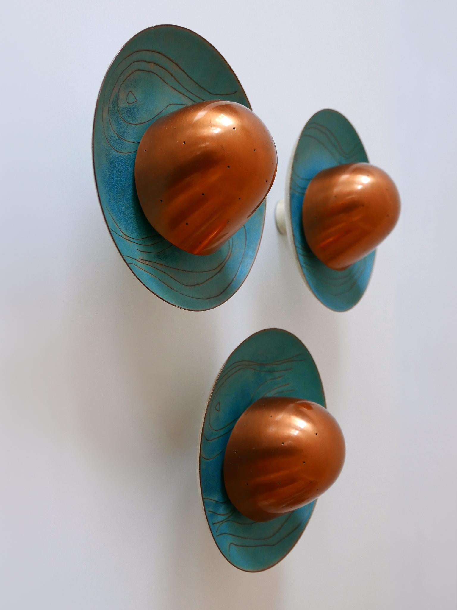 Set of Three Exceptional Mid-Century Modern Scandinavian Copper Sconces, 1960s For Sale 7