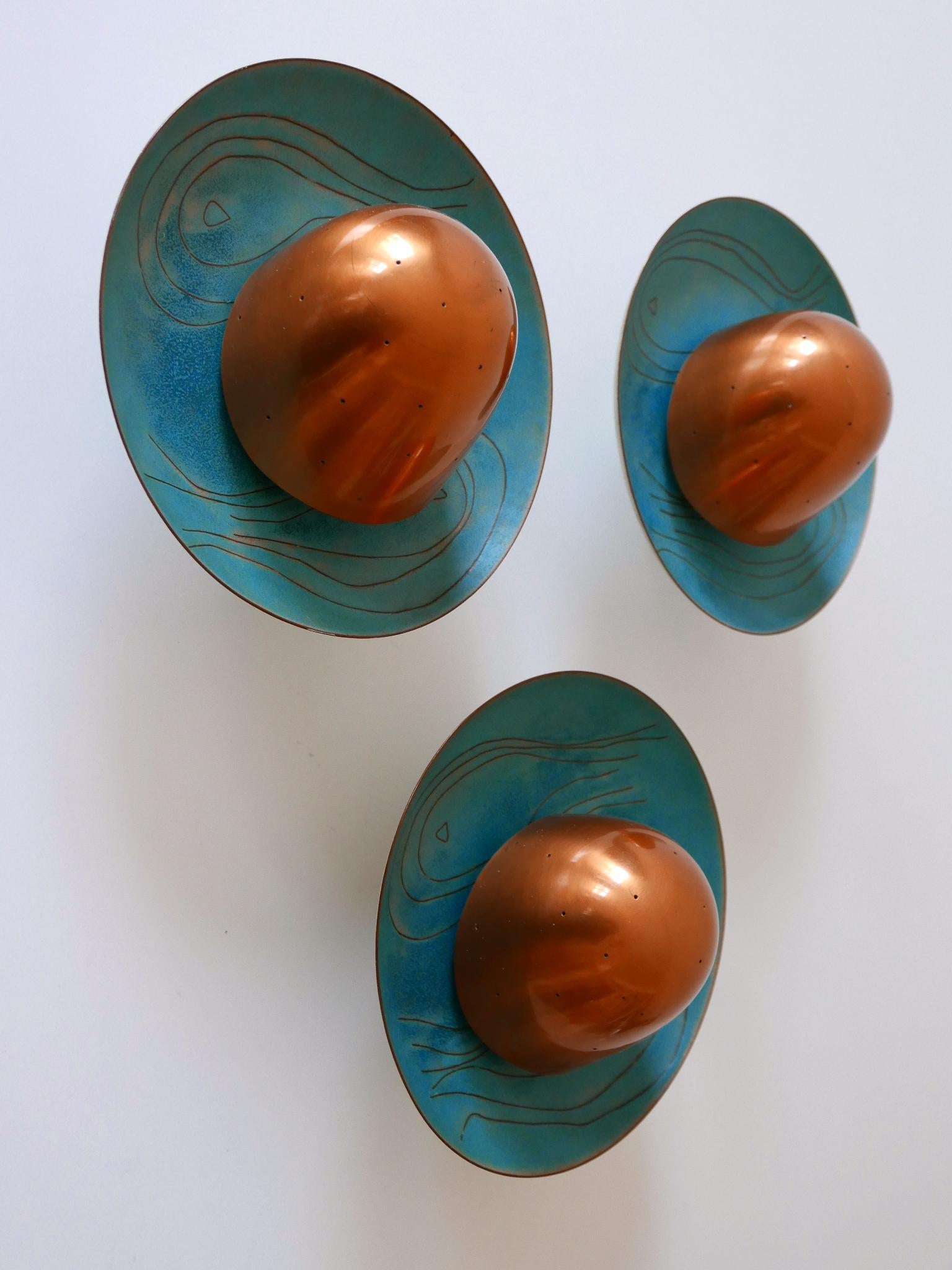 Set of Three Exceptional Mid-Century Modern Scandinavian Copper Sconces, 1960s For Sale 8