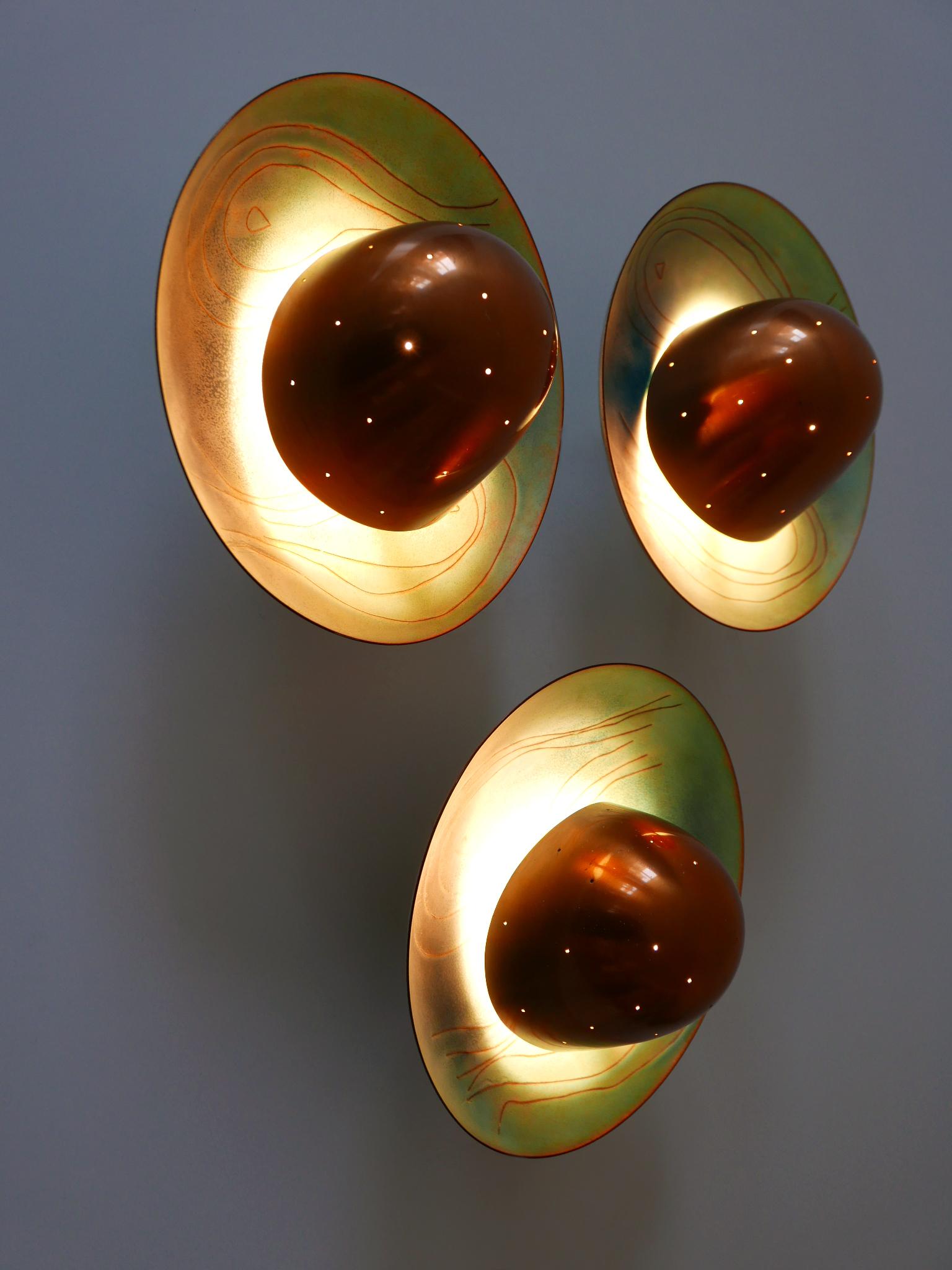 Set of Three Exceptional Mid-Century Modern Scandinavian Copper Sconces, 1960s For Sale 9