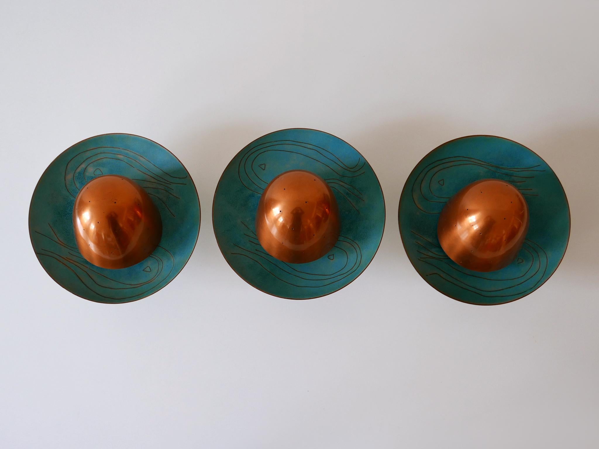 Set of Three Exceptional Mid-Century Modern Scandinavian Copper Sconces, 1960s For Sale 10