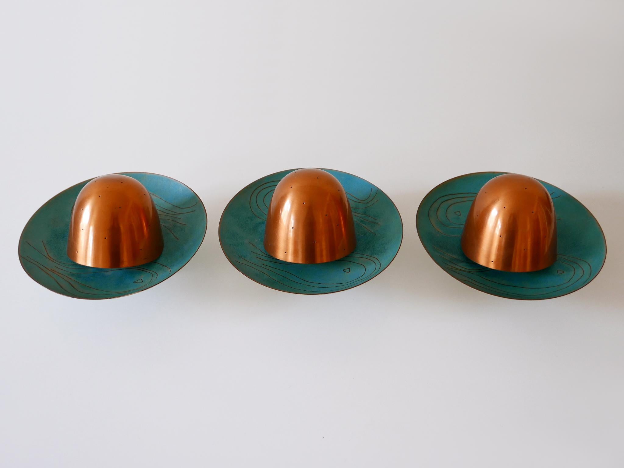 Set of Three Exceptional Mid-Century Modern Scandinavian Copper Sconces, 1960s For Sale 12