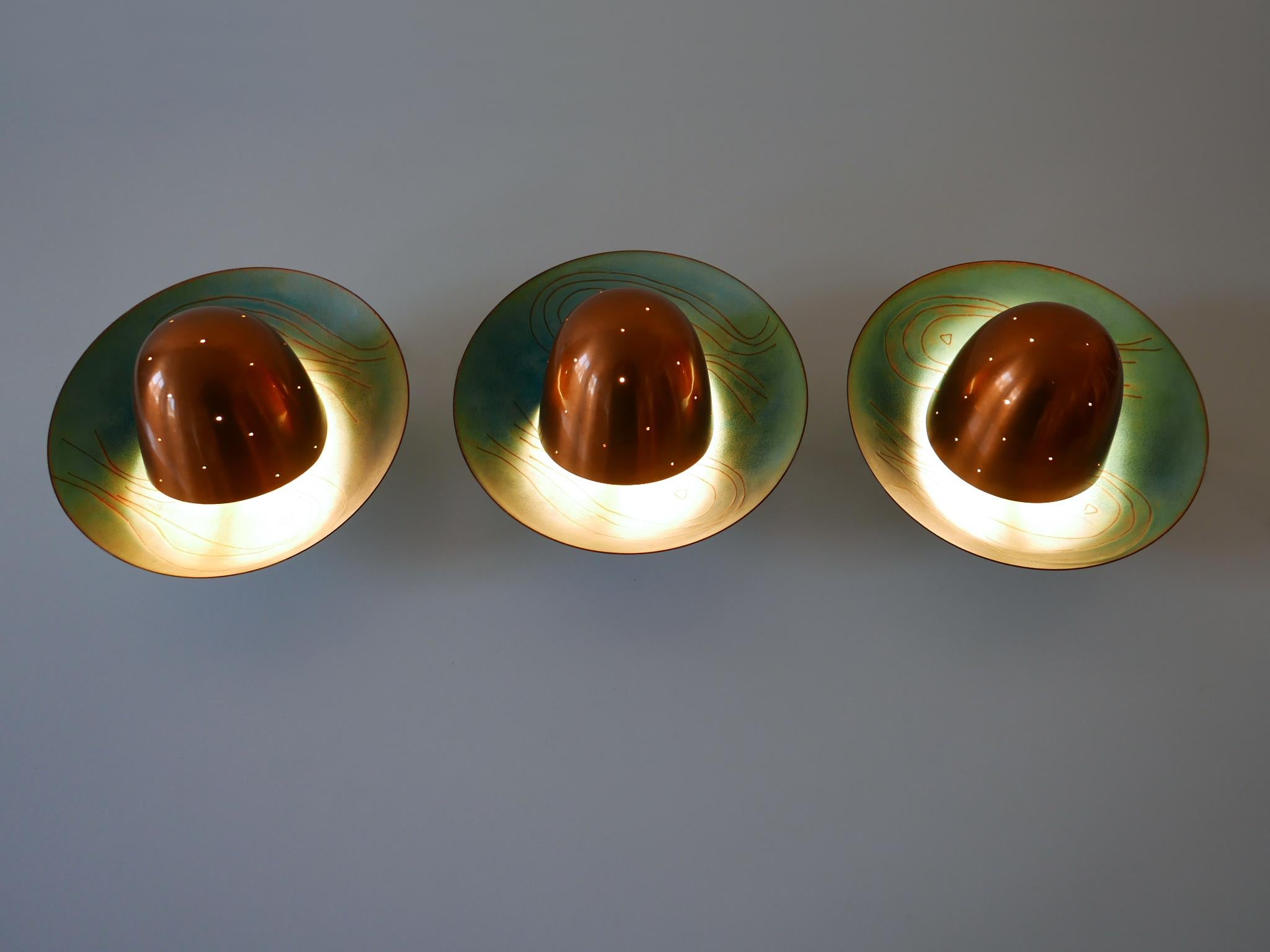 Set of Three Exceptional Mid-Century Modern Scandinavian Copper Sconces, 1960s For Sale 13
