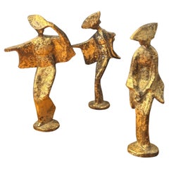 Set of Three Extra Large Mid-Century Bronze Japanese Geisha Figurines with Gilt