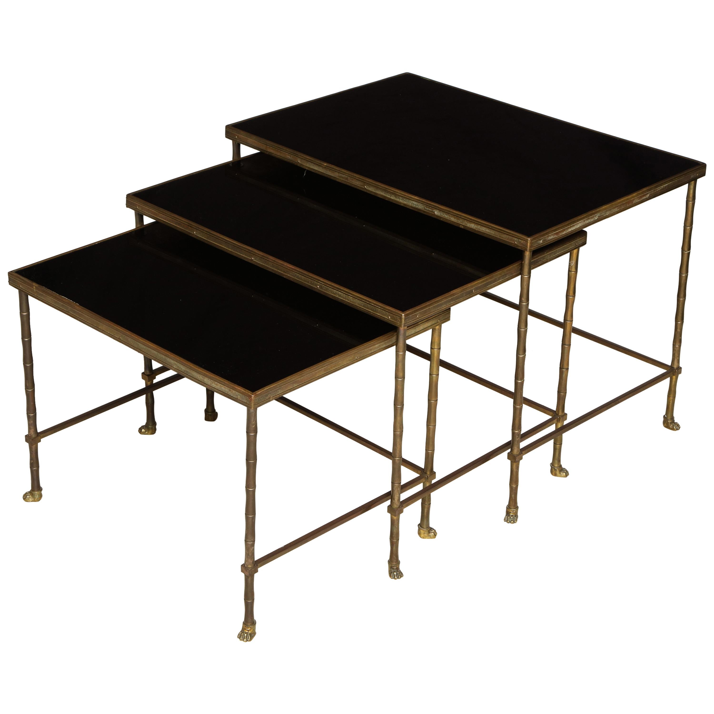 Set of Three Faux-Bamboo Brass Nesting Tables