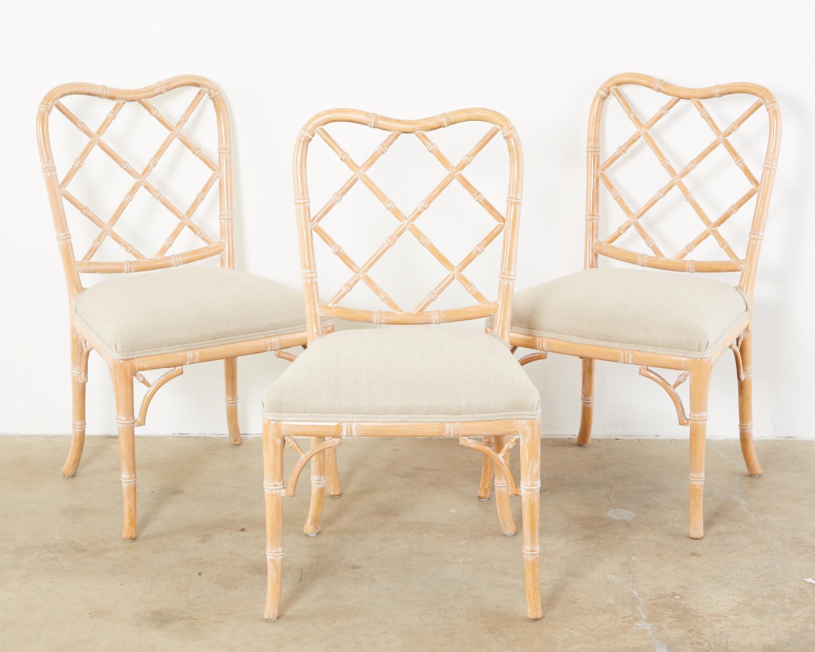 American Set of Three Faux Bamboo Chinese Chippendale Dining Chairs