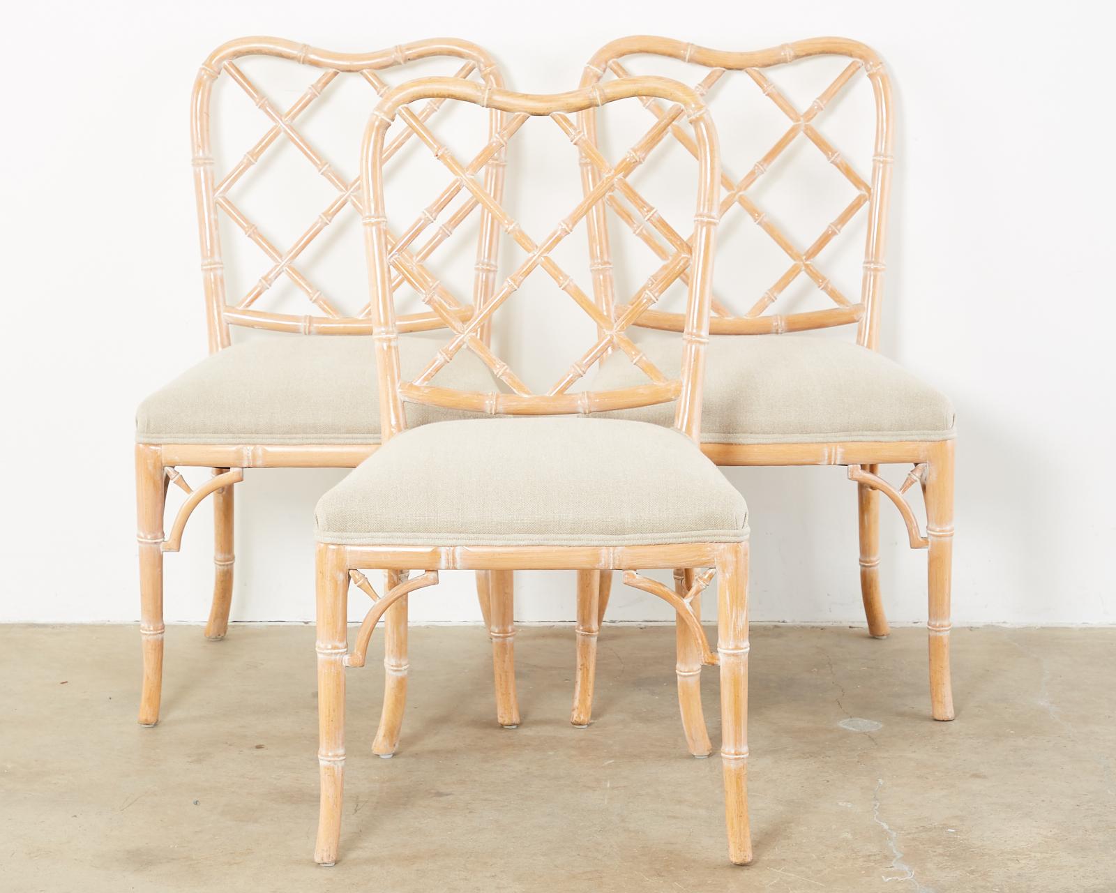 Hand-Crafted Set of Three Faux Bamboo Chinese Chippendale Dining Chairs