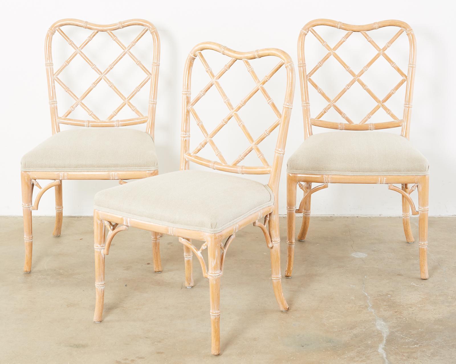 Set of Three Faux Bamboo Chinese Chippendale Dining Chairs In Good Condition In Rio Vista, CA
