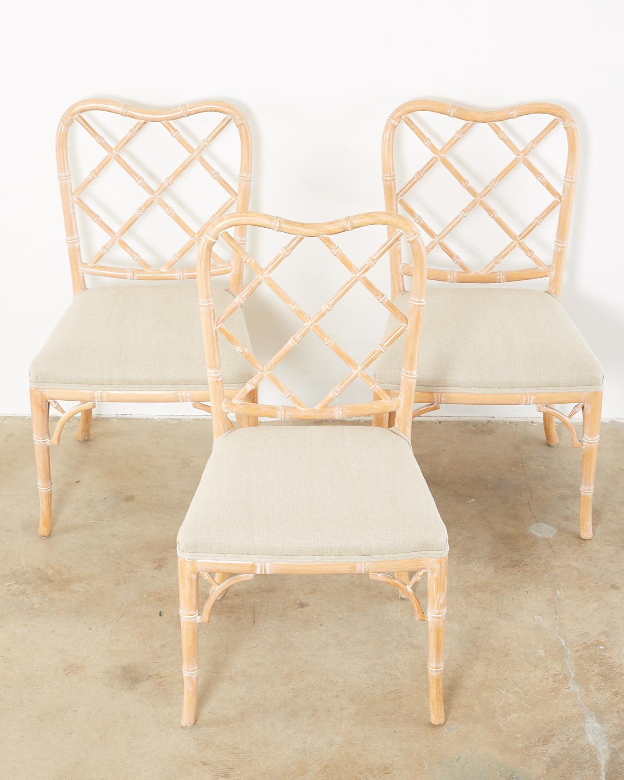 20th Century Set of Three Faux Bamboo Chinese Chippendale Dining Chairs