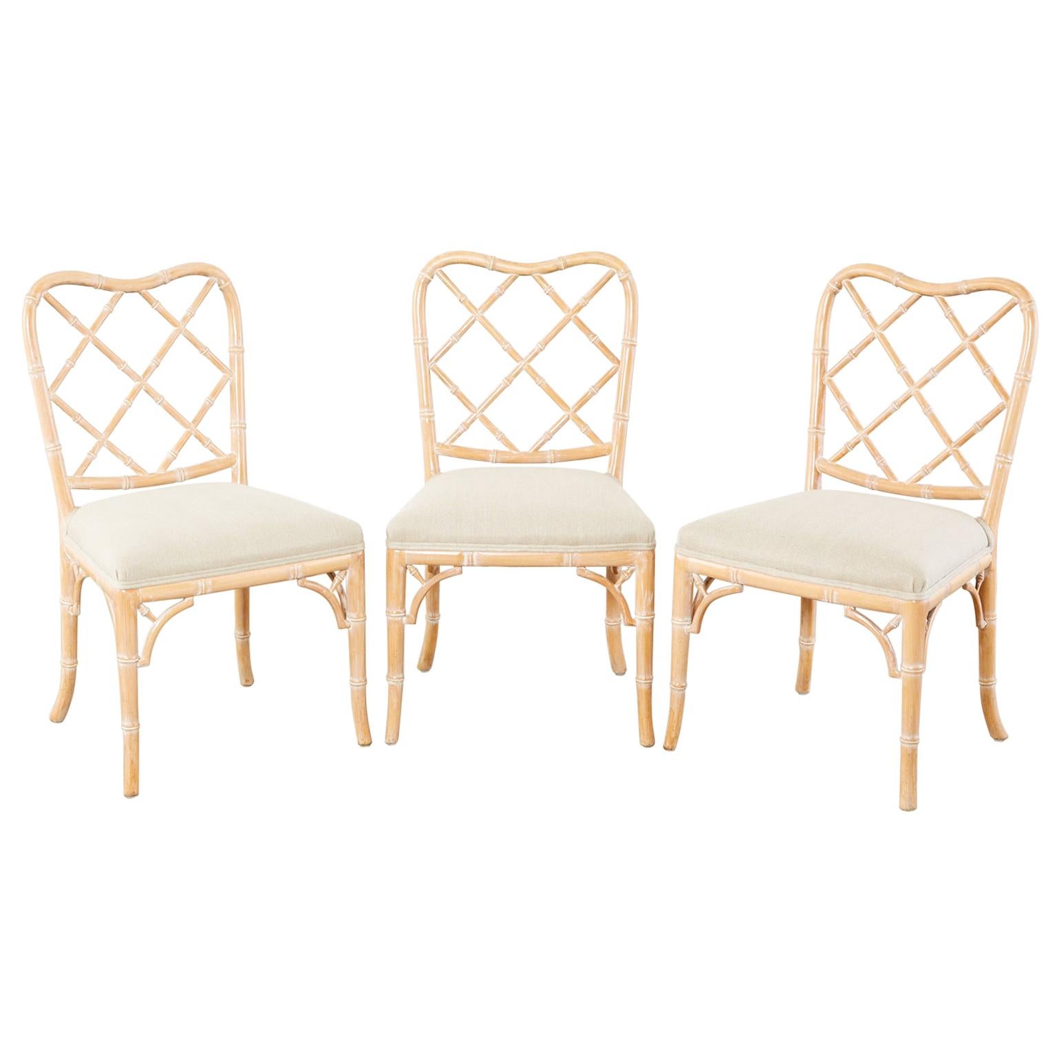 Set of Three Faux Bamboo Chinese Chippendale Dining Chairs