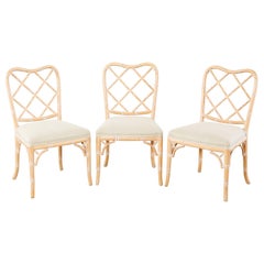 Set of Three Faux Bamboo Chinese Chippendale Dining Chairs