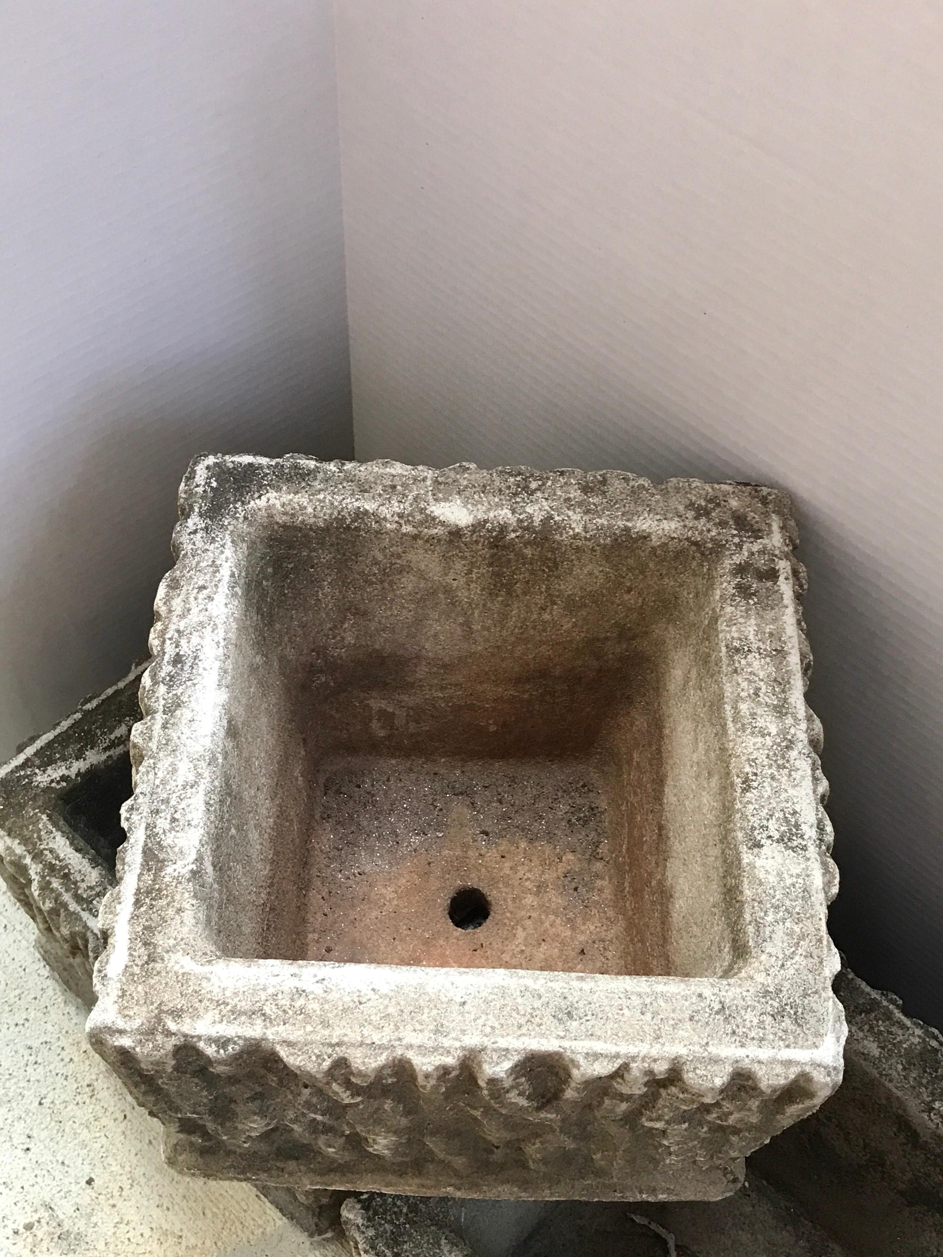 Set of Three Faux Bois Cast Stone Planters In Good Condition In Atlanta, GA