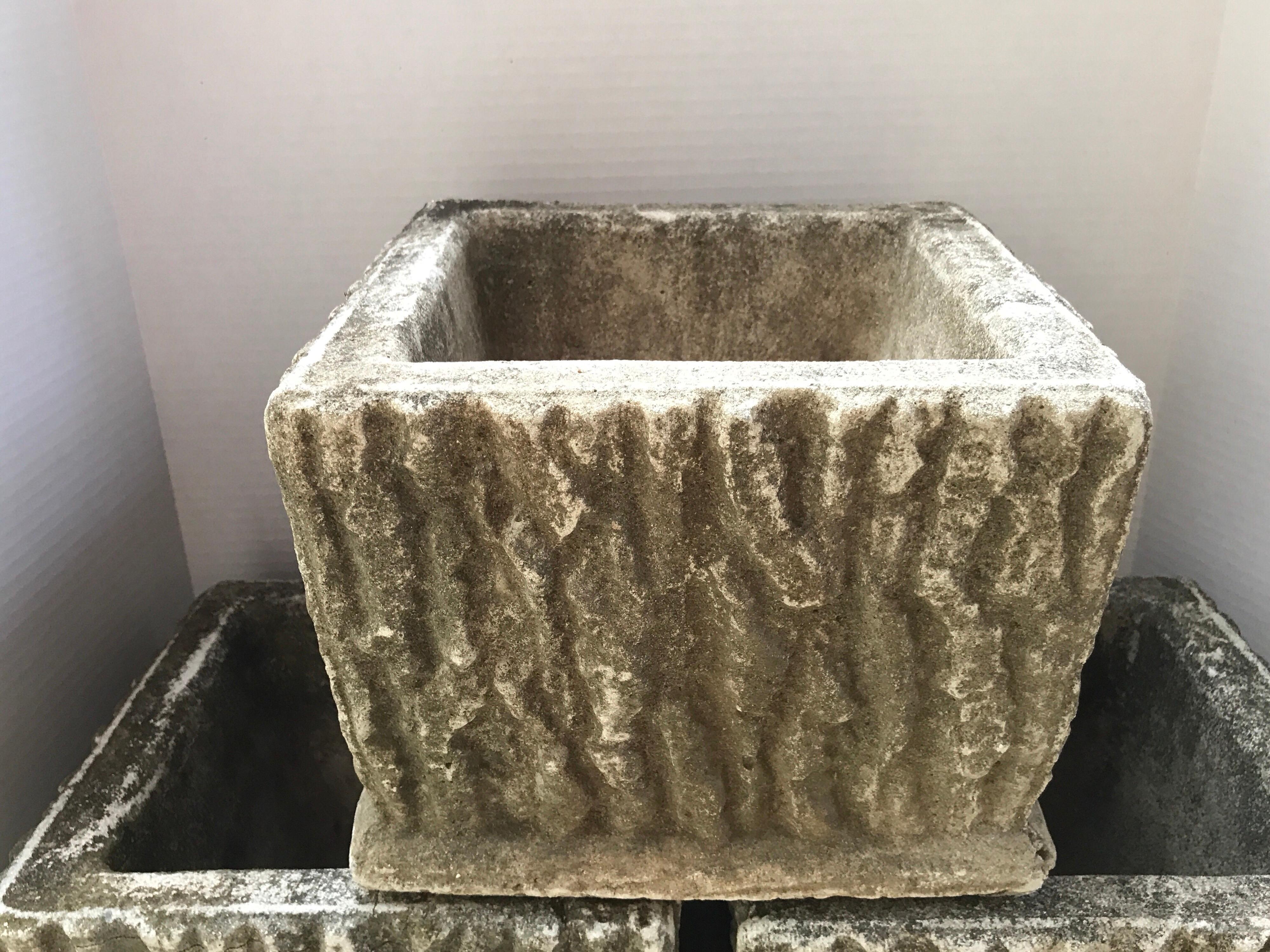 20th Century Set of Three Faux Bois Cast Stone Planters