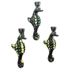 Vintage set of three Ferlay Vallauris Hippocampe wall lamps