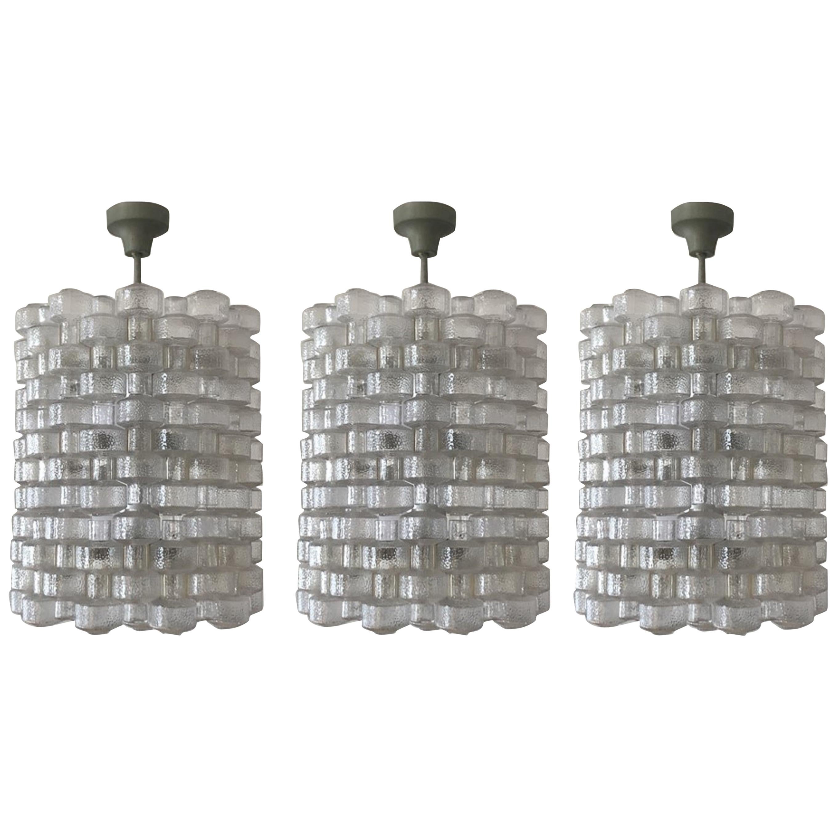 Set of Three "Festival" Chandeliers by Gert Nyström for Orrefors, circa 1950s