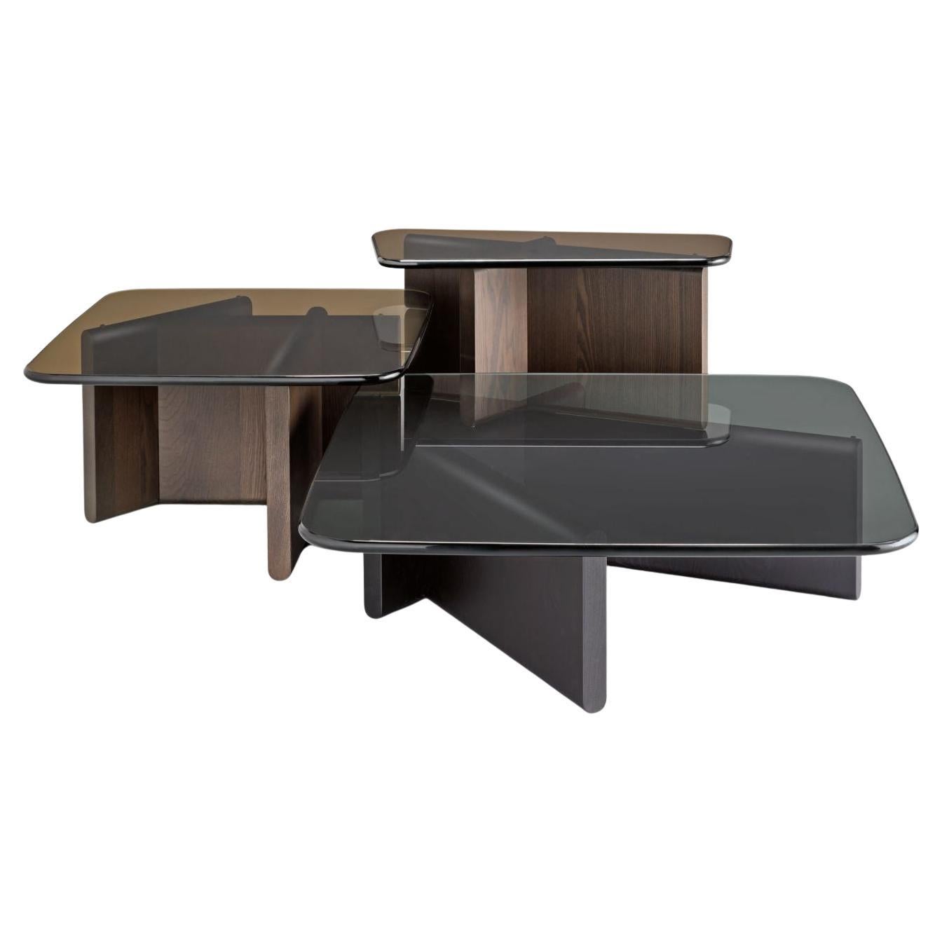 Set of Three Fiam type Glass Top coffee tables by Patrick Norguet