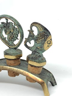 Set of Three Figural Bottle Stopper Cork on Stand Mid-Century Modern Bar-Ware