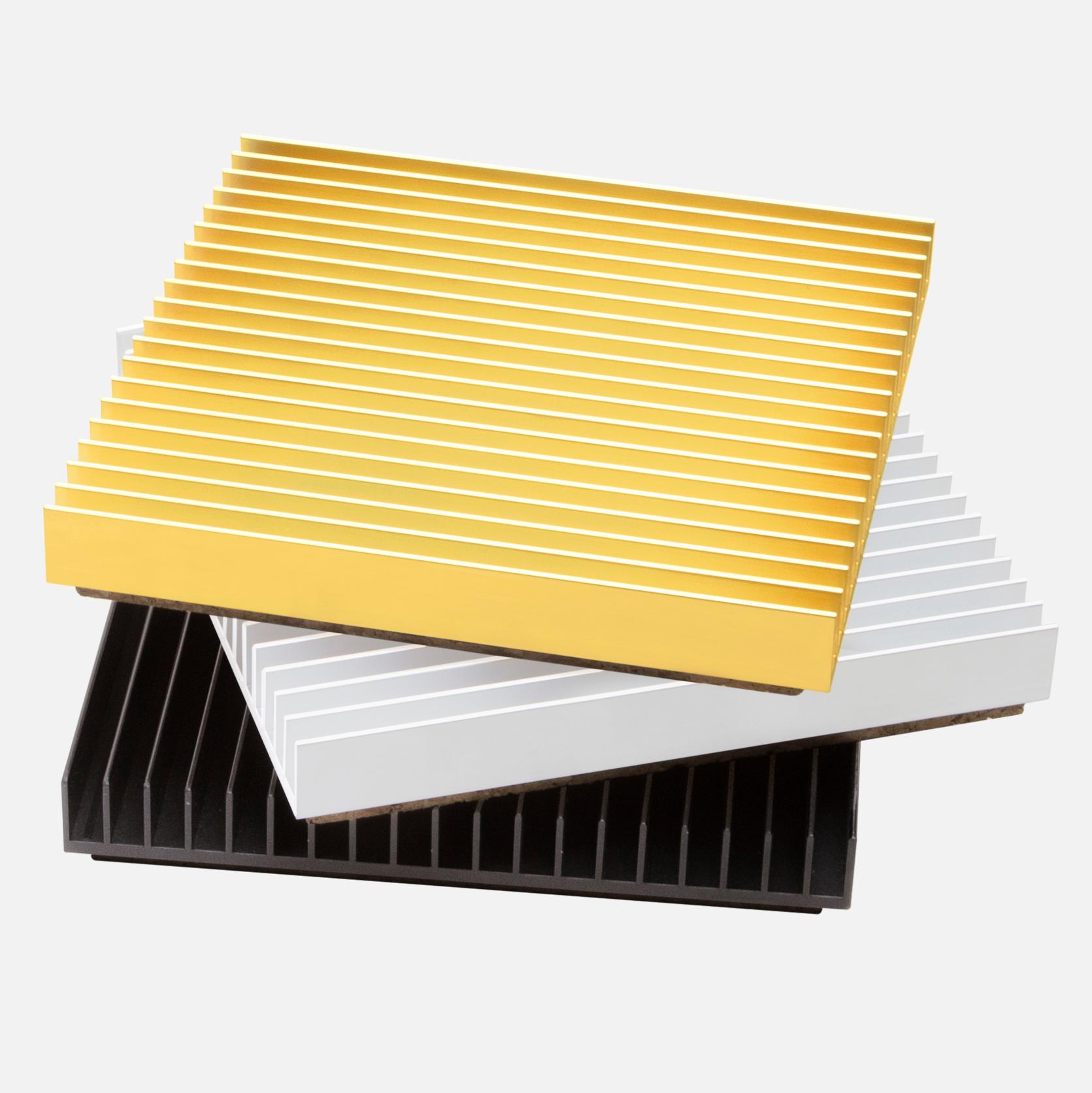 Anodized Set of Three, Fin Trivet from Souda, Gold, in Stock For Sale