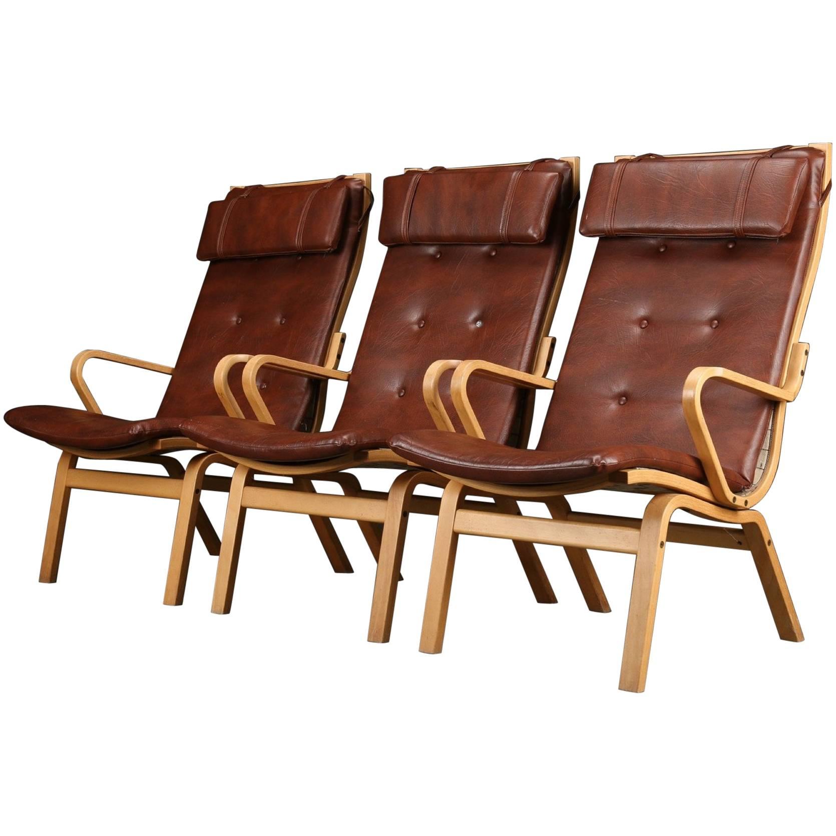 Set of Three Finn Østergaard Midcentury Swedish Armchairs w/ Round Coffee Table