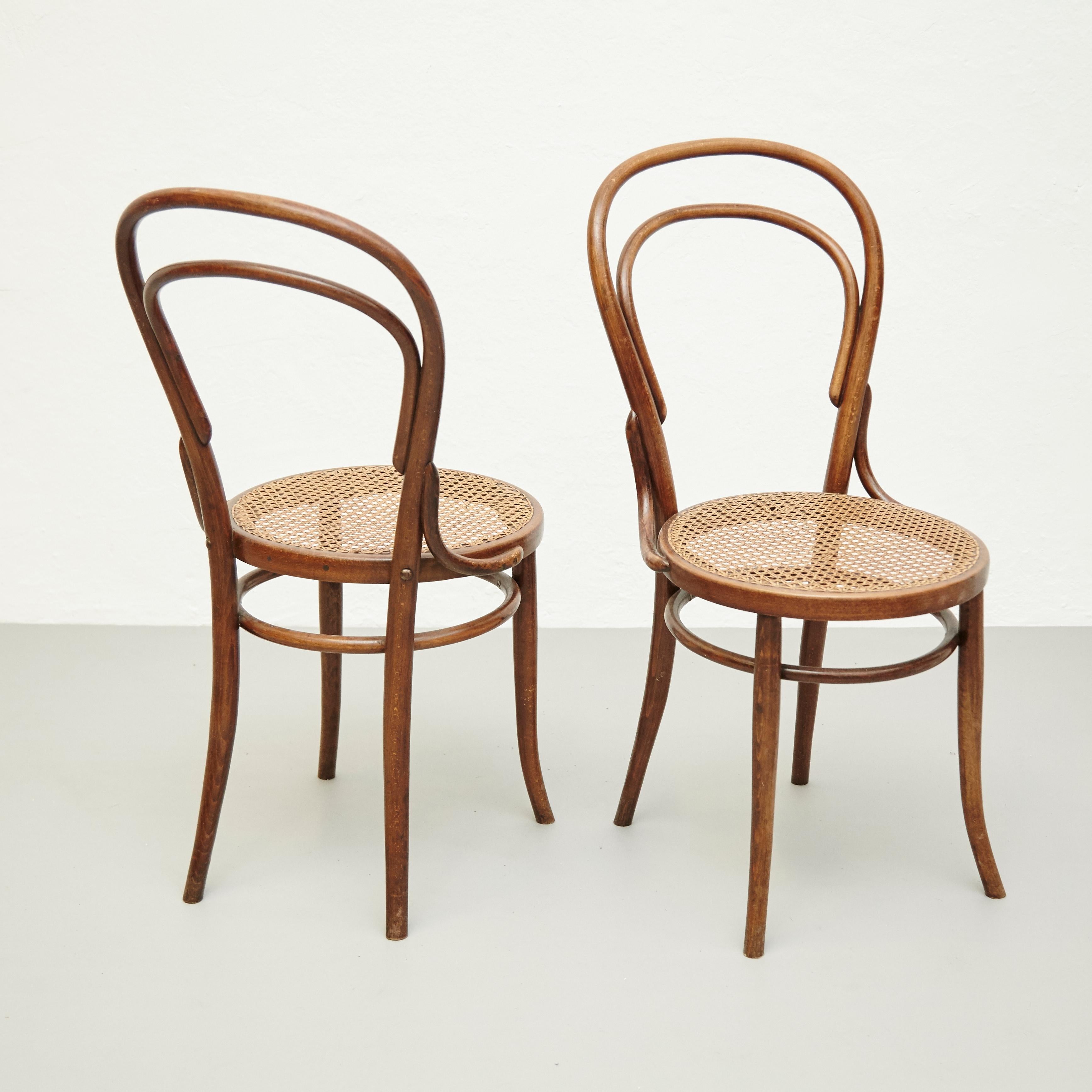 Set of Three Fischel Chairs in Bentwood and Rattan, circa 1940 6
