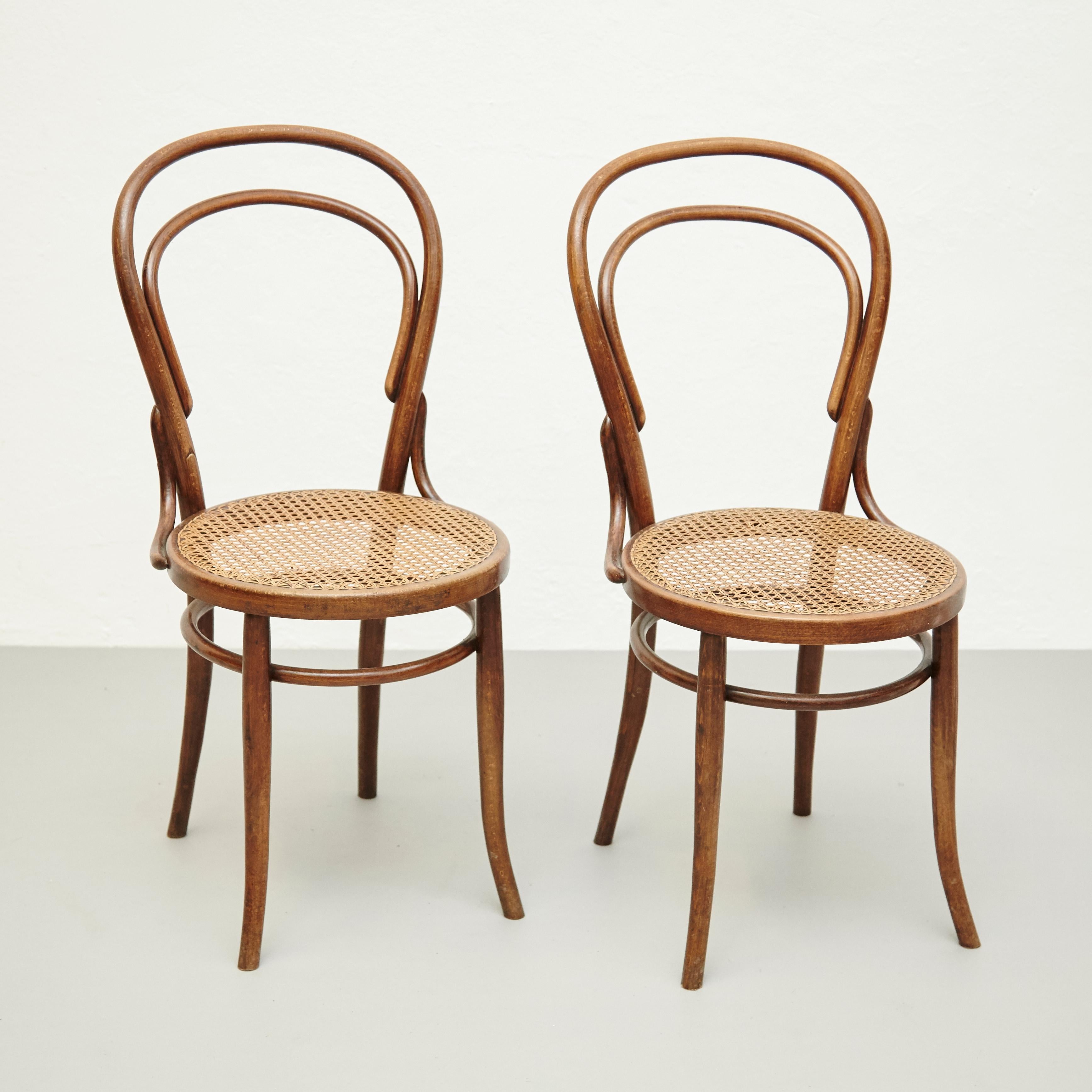 Set of Three Fischel Chairs in Bentwood and Rattan, circa 1940 7