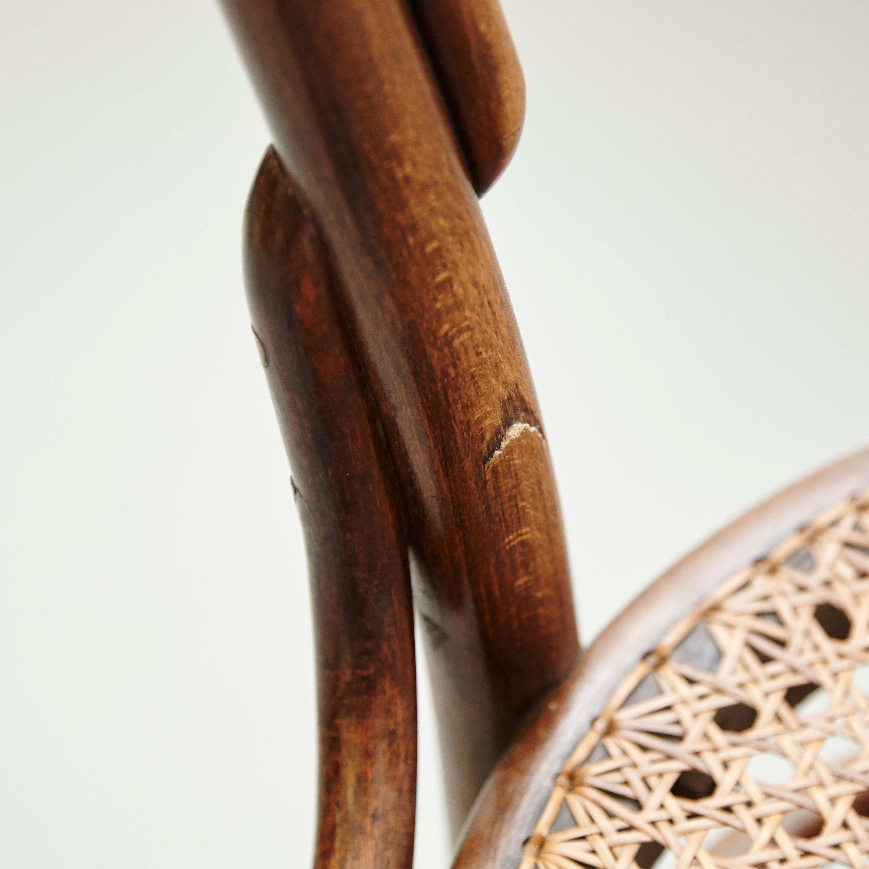 Mid-20th Century Set of Three Fischel Chairs in Bentwood and Rattan, circa 1940