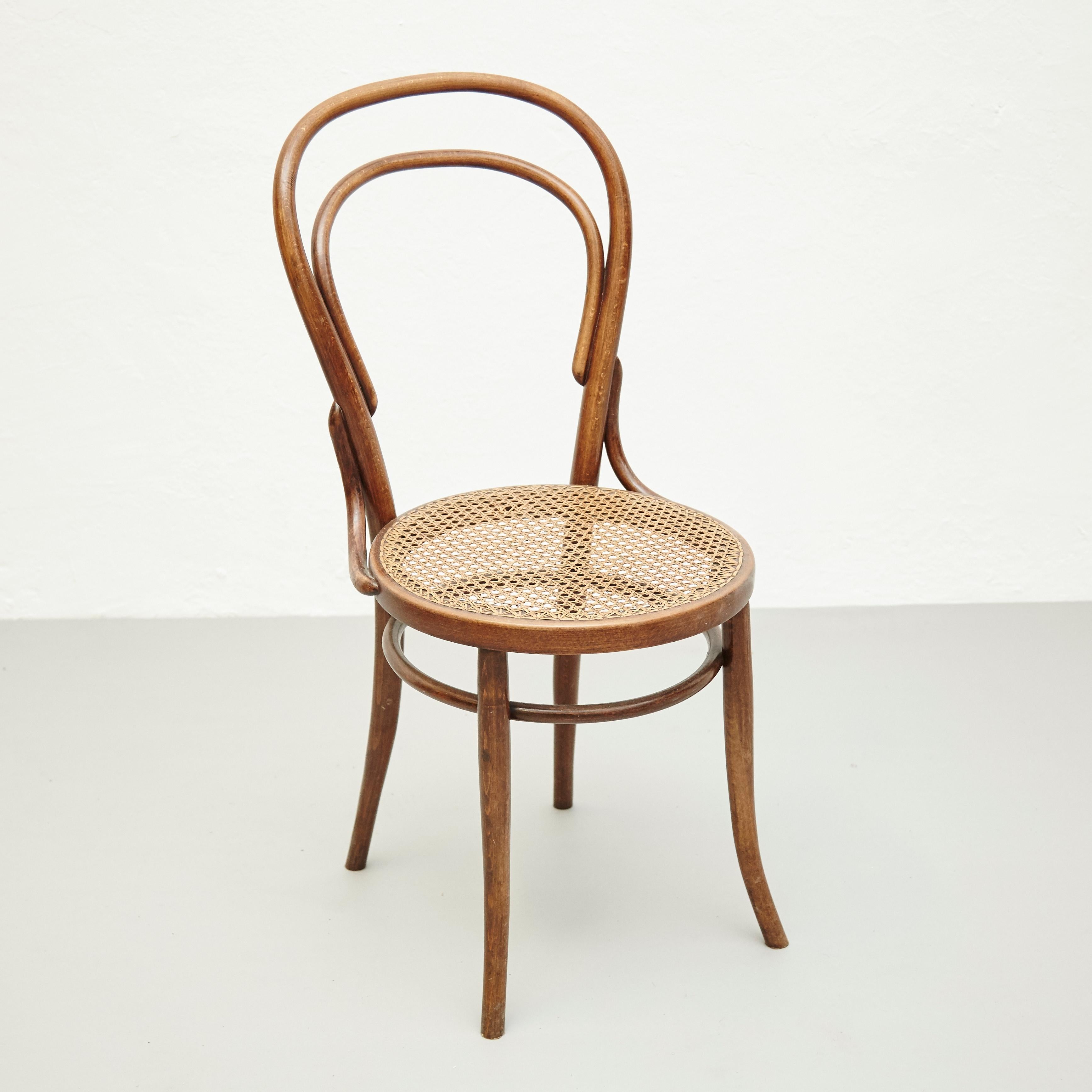 Set of Three Fischel Chairs in Bentwood and Rattan, circa 1940 1