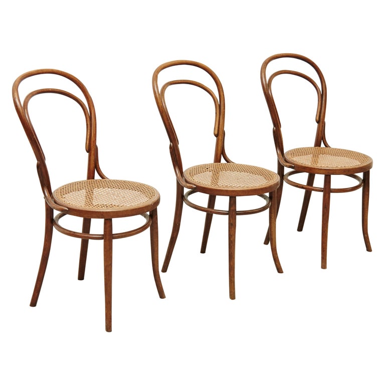 Set of Three Fischel Chairs in Bentwood and Rattan, circa 1940 at 1stDibs