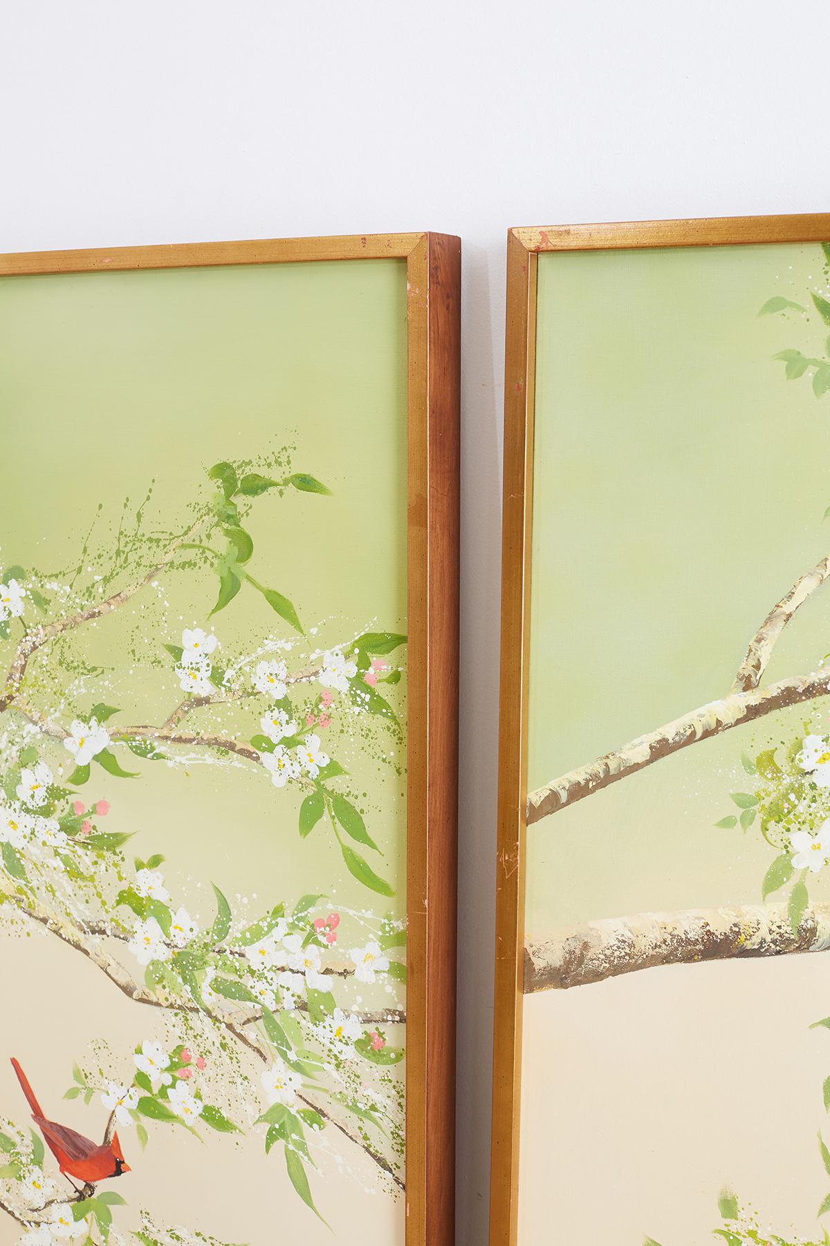 Set of Three Flora and Fauna Chinoiserie Triptych Panels 4