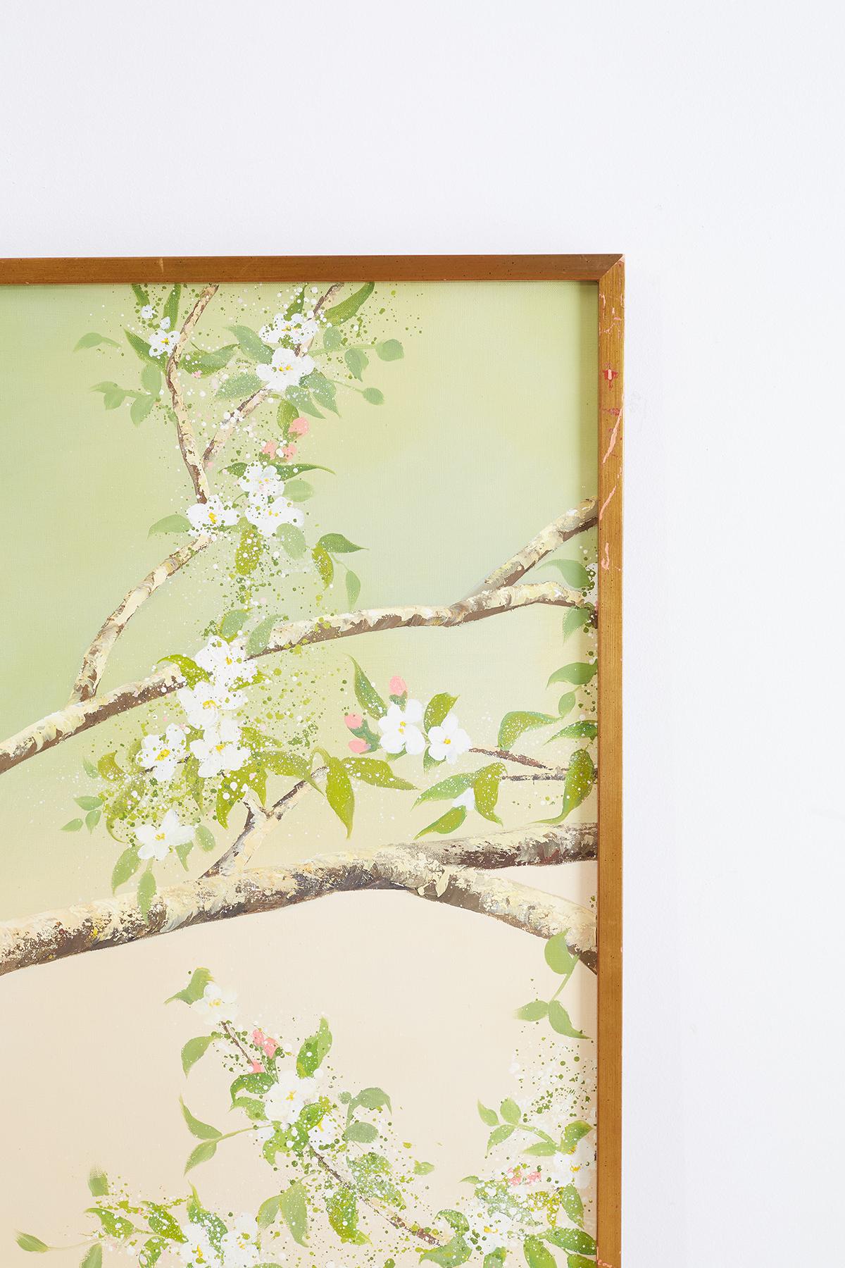 Set of Three Flora and Fauna Chinoiserie Triptych Panels 5