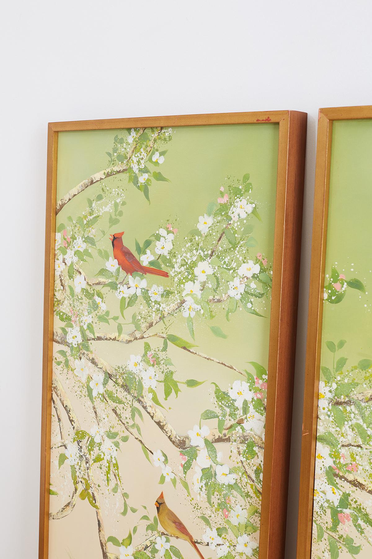 Set of Three Flora and Fauna Chinoiserie Triptych Panels 6