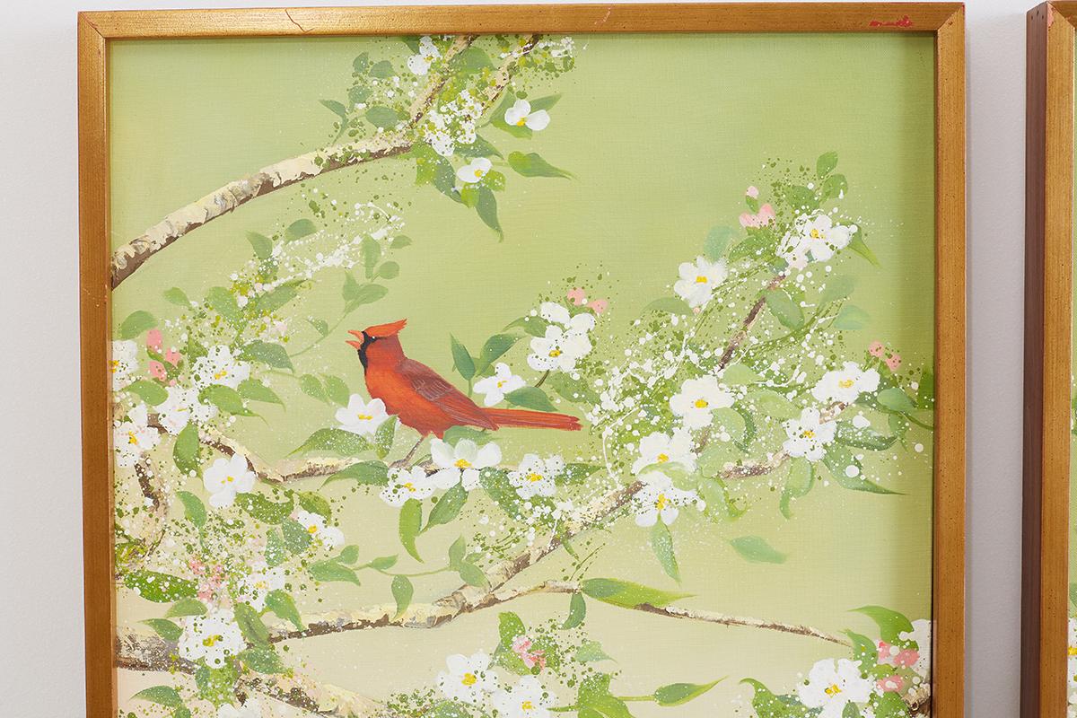 Set of Three Flora and Fauna Chinoiserie Triptych Panels 8
