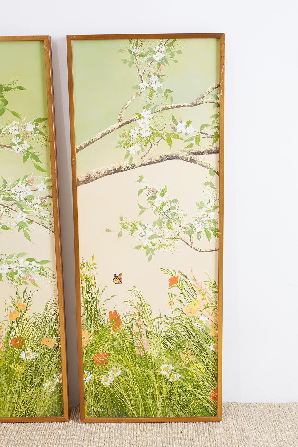 American Set of Three Flora and Fauna Chinoiserie Triptych Panels