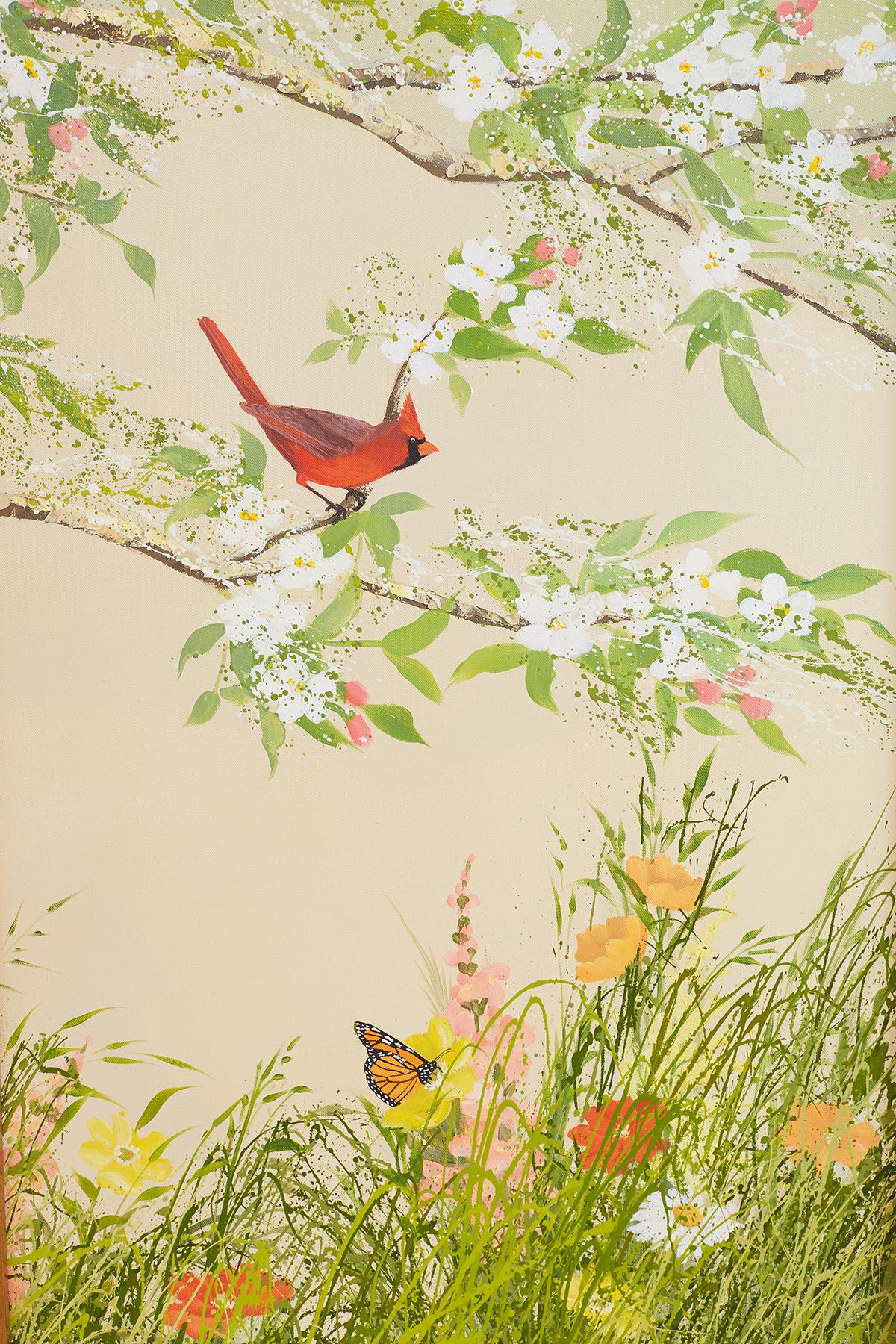 20th Century Set of Three Flora and Fauna Chinoiserie Triptych Panels