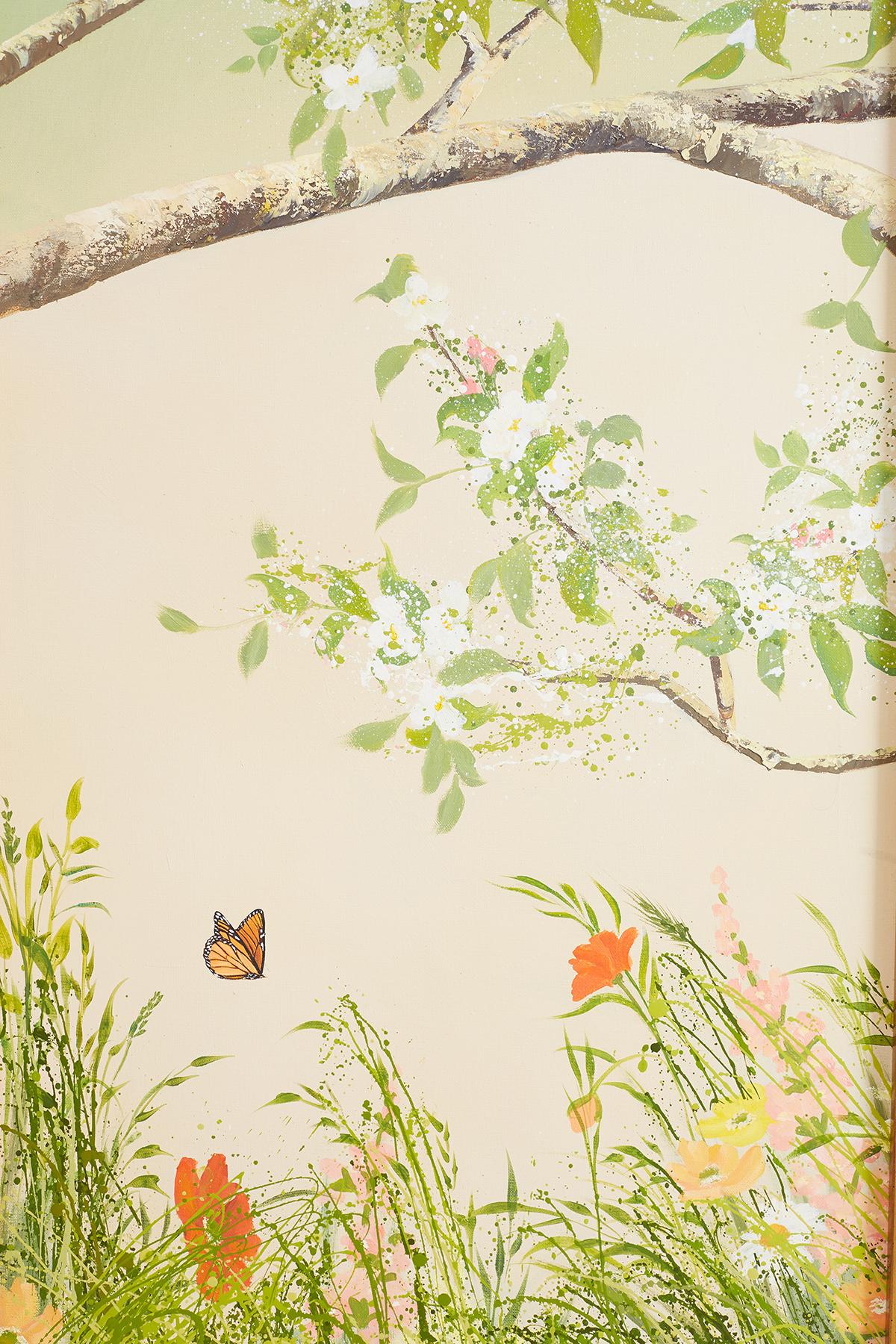 Set of Three Flora and Fauna Chinoiserie Triptych Panels 1