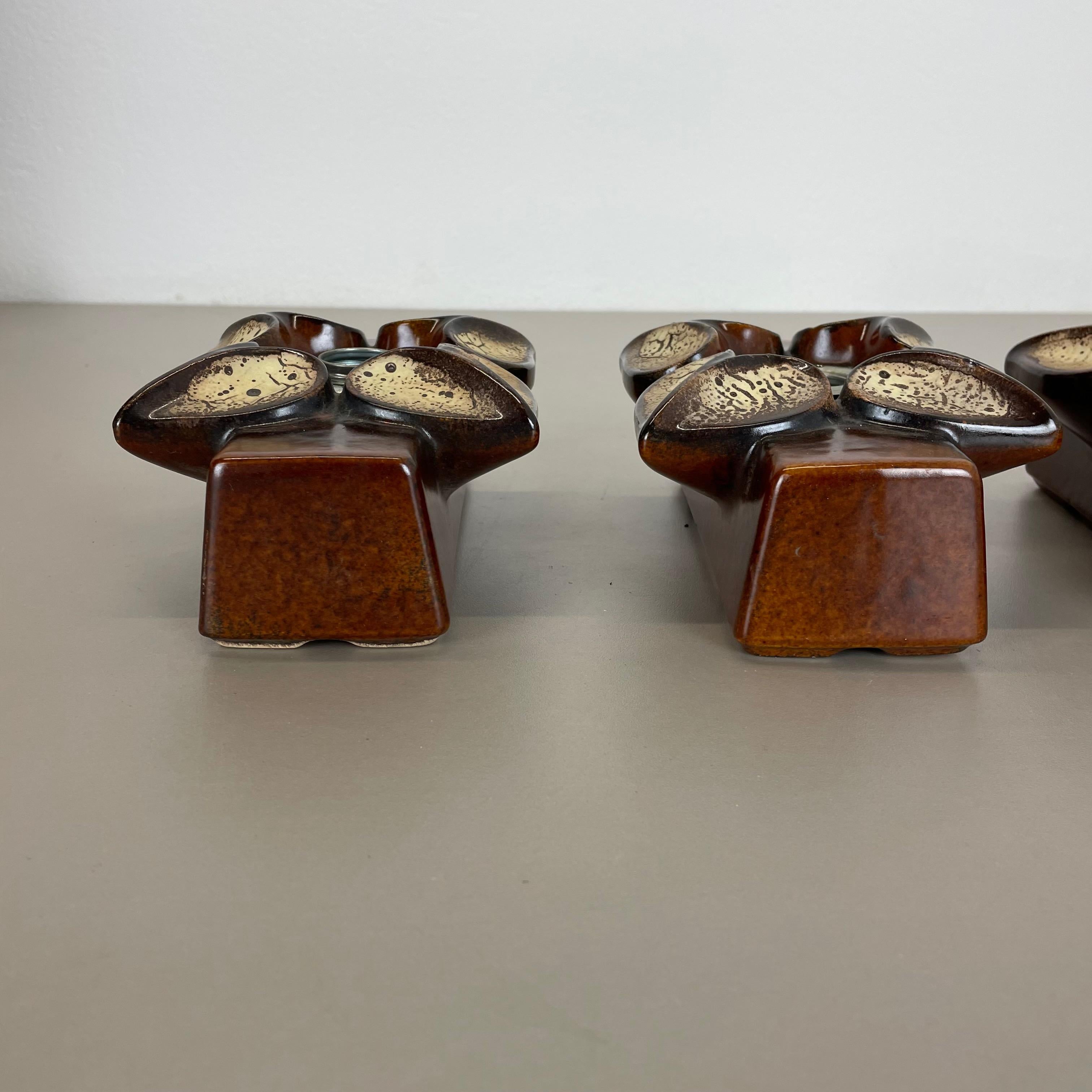 Set of Three Floral Ceramic Fat Lava Wall Lights by Pan Ceramics, Germany, 1970s 7