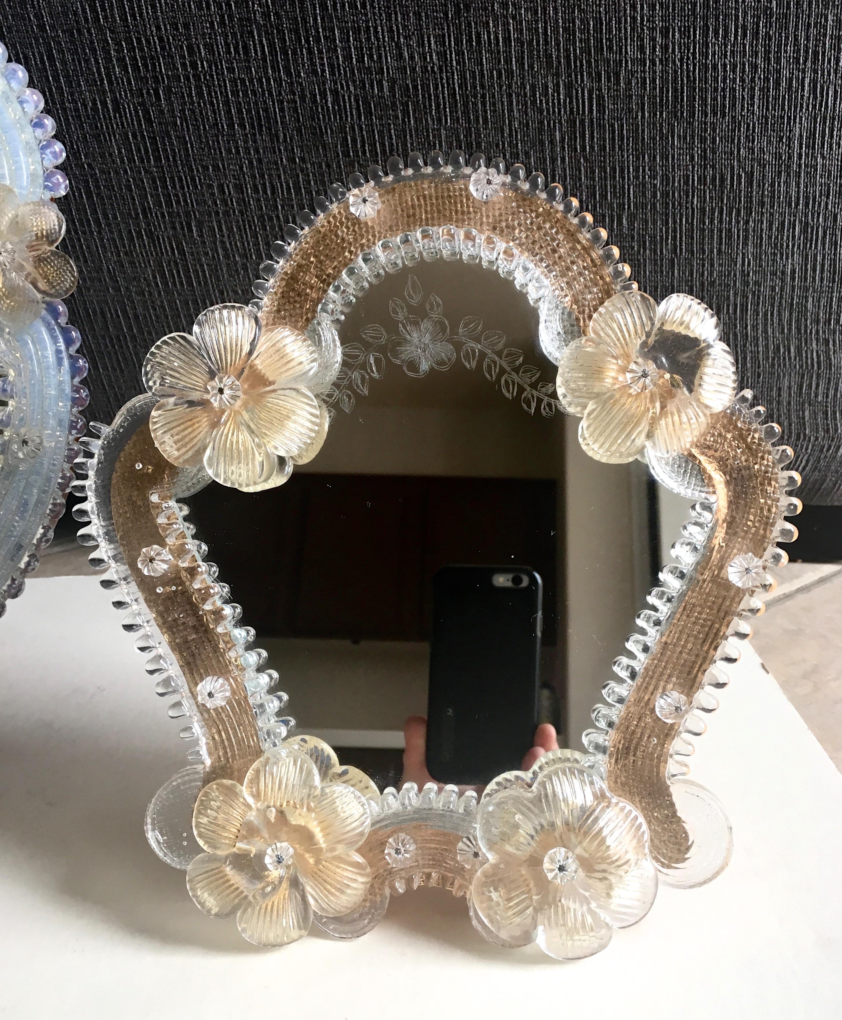 Set of Three Floral Venetian Glass Murano Table Mirrors 11