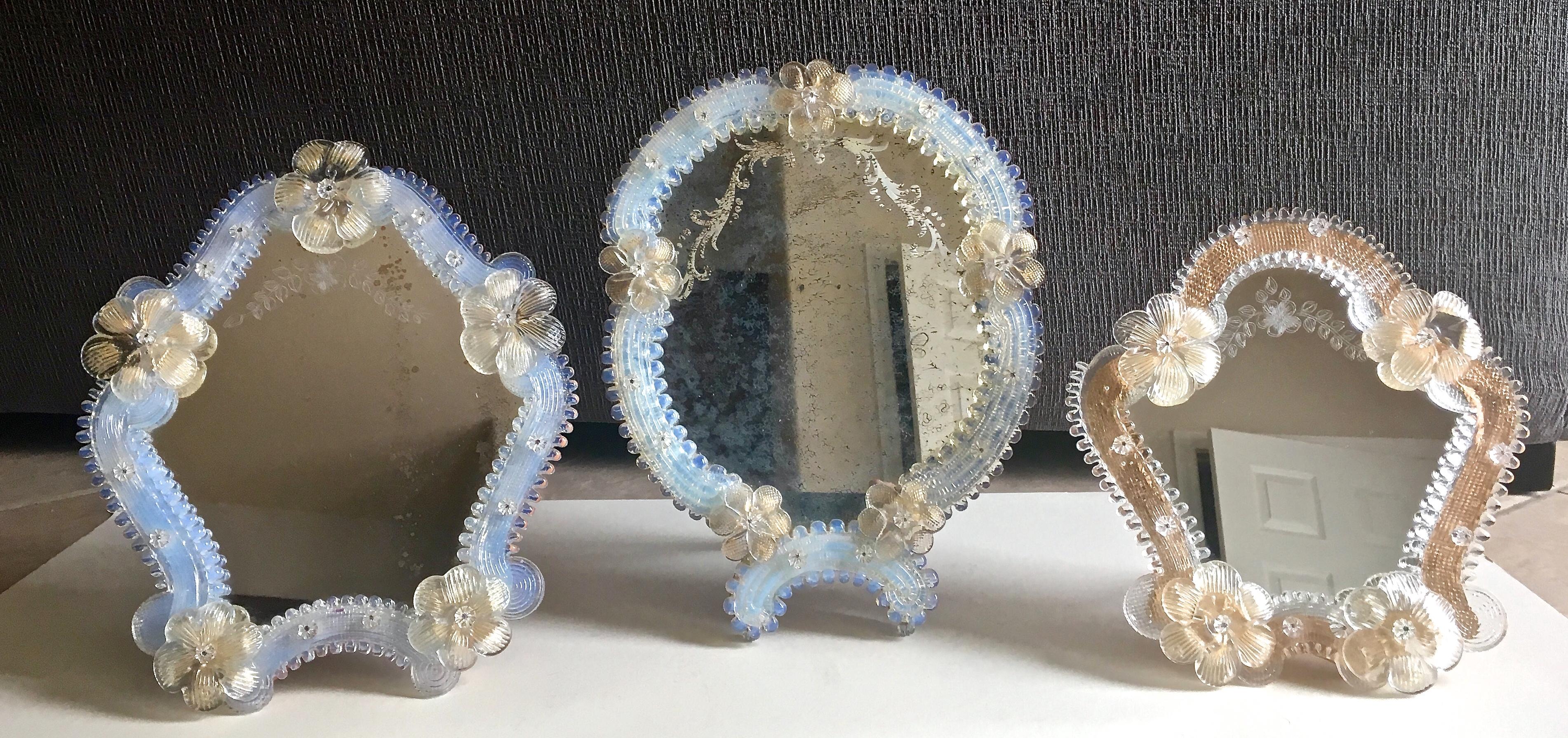 Set of Three Floral Venetian Glass Murano Table Mirrors 14