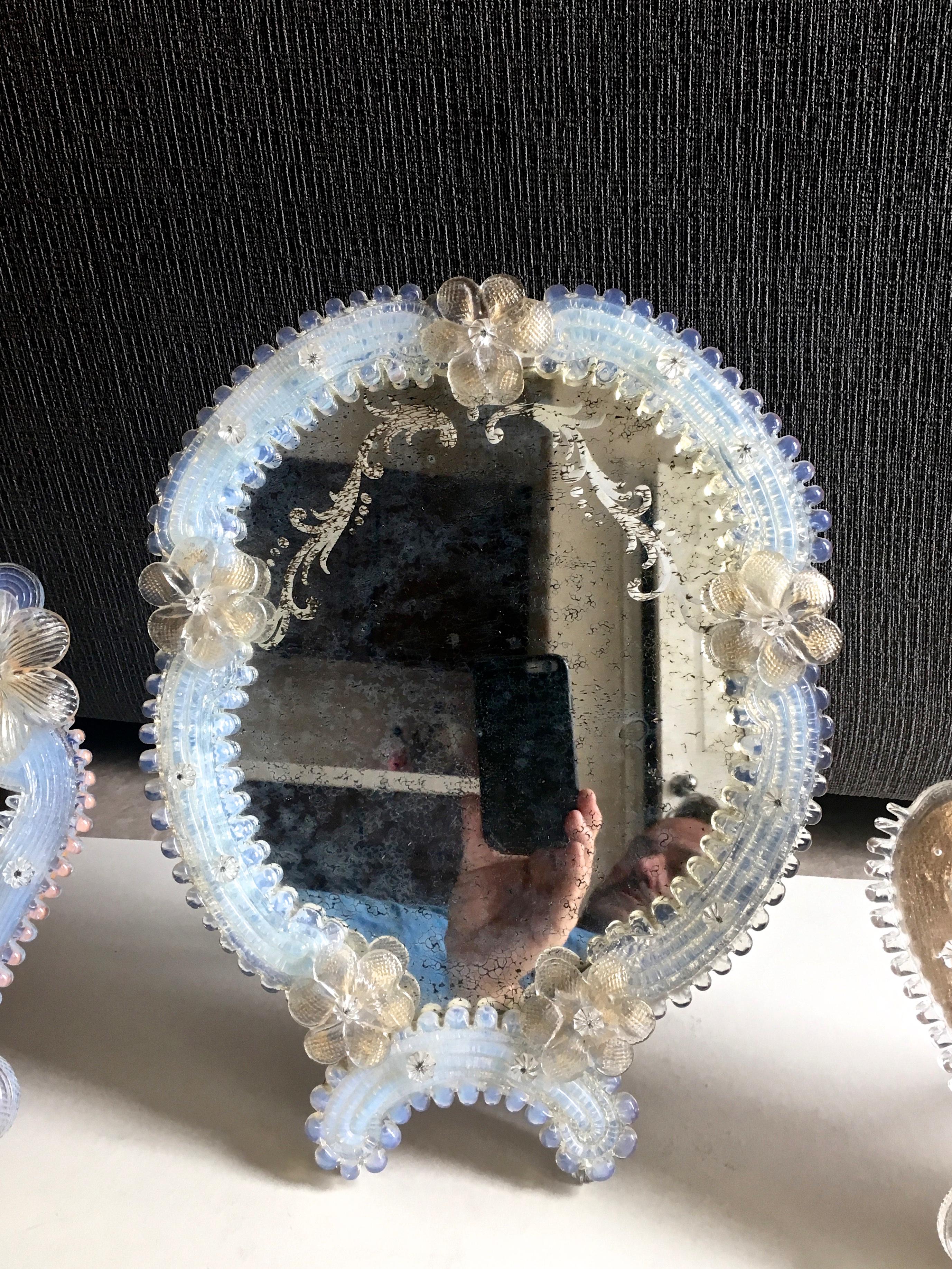 Set of Three Floral Venetian Glass Murano Table Mirrors In Good Condition In Palm Springs, CA
