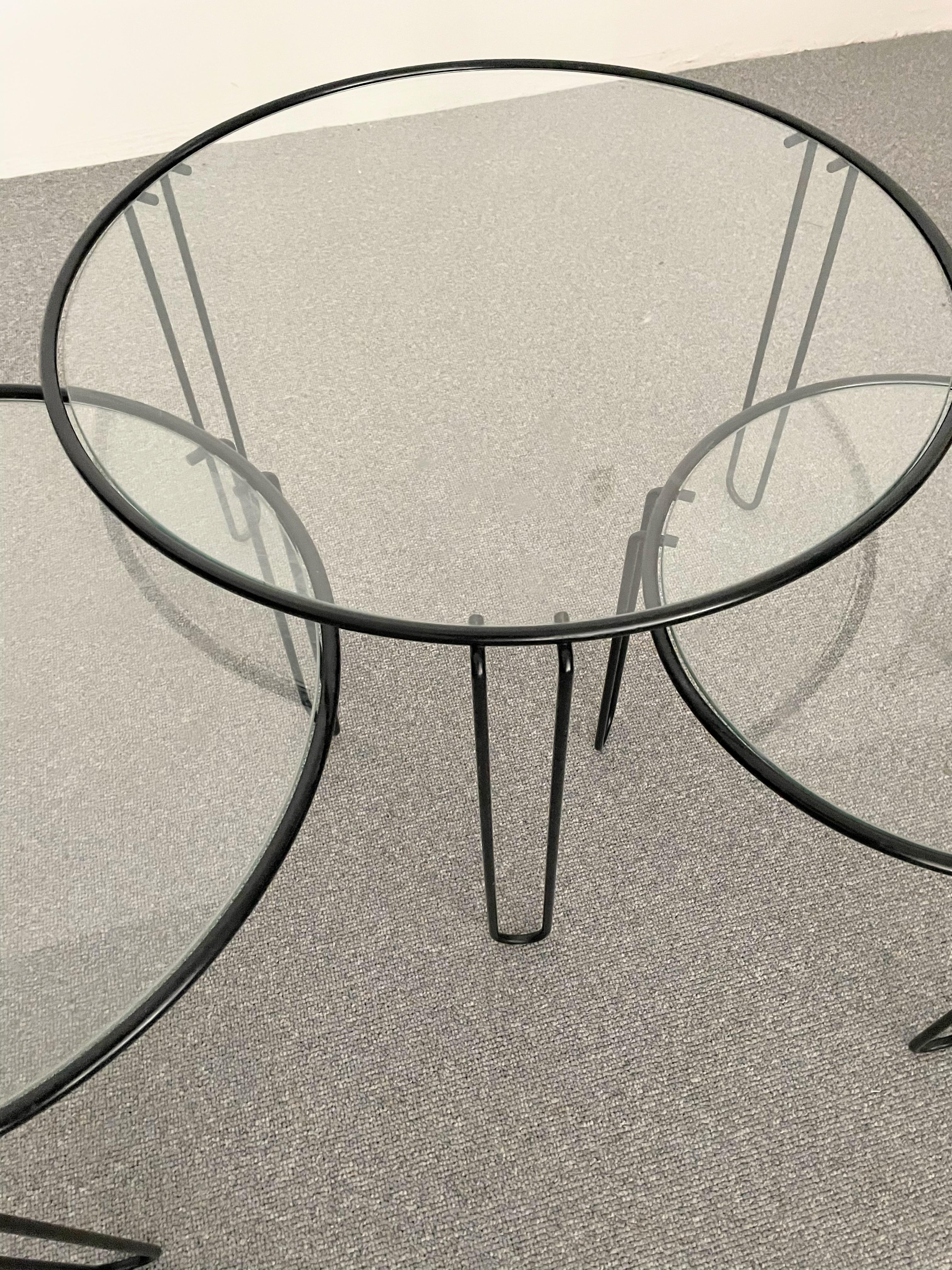 Set of Three Fly Line Round Wire Nesting Tables, Italy, 1970s 4