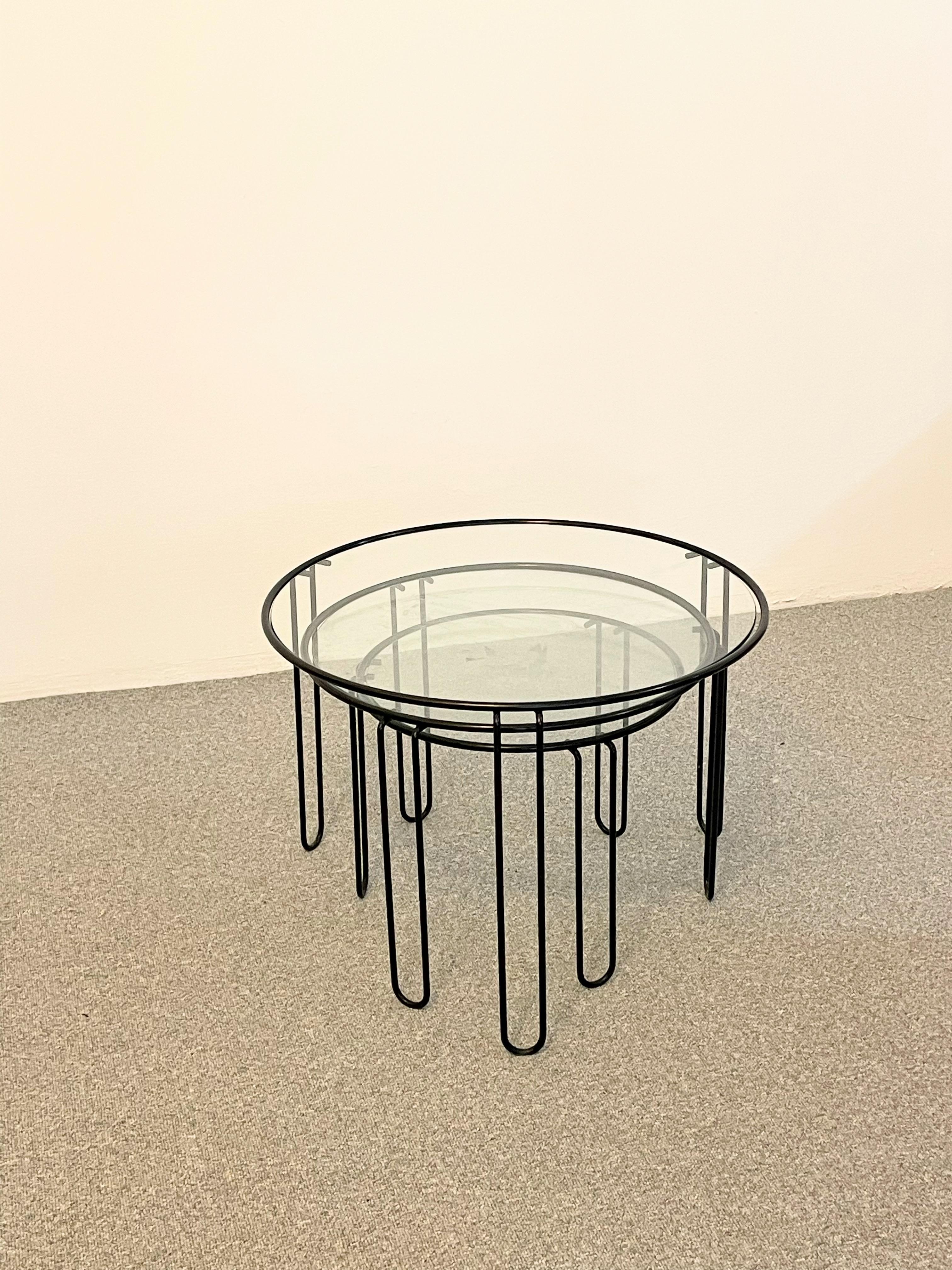 Steel Set of Three Fly Line Round Wire Nesting Tables, Italy, 1970s