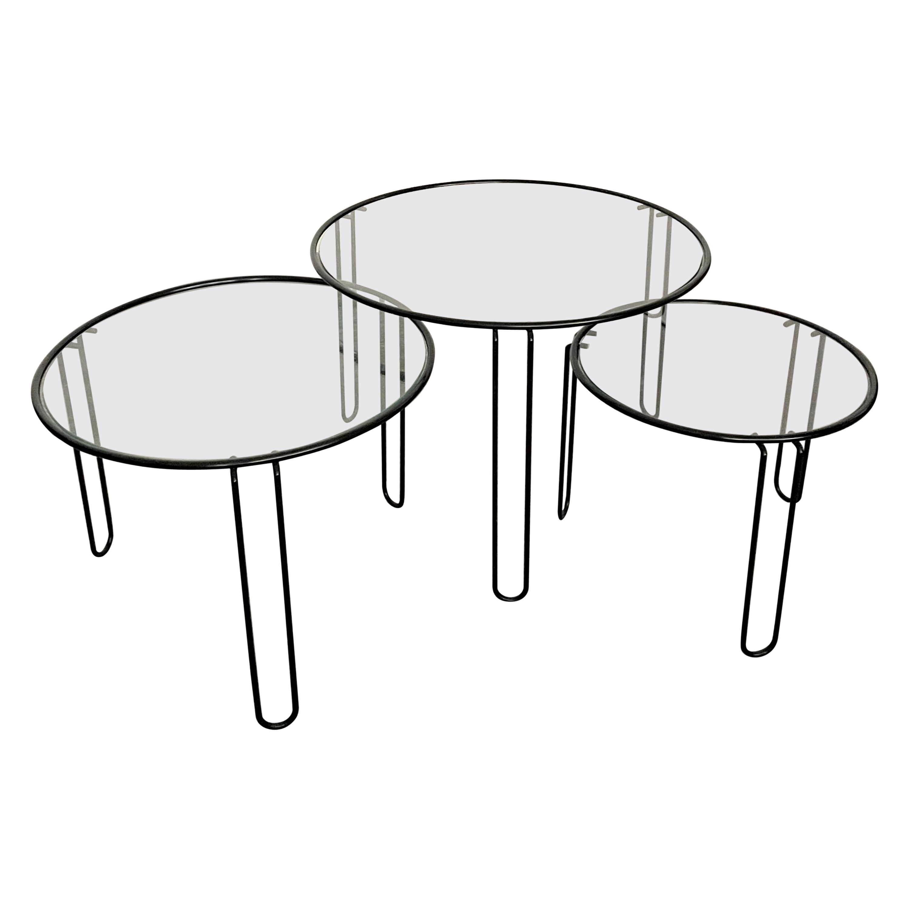 Set of Three Fly Line Round Wire Nesting Tables, Italy, 1970s