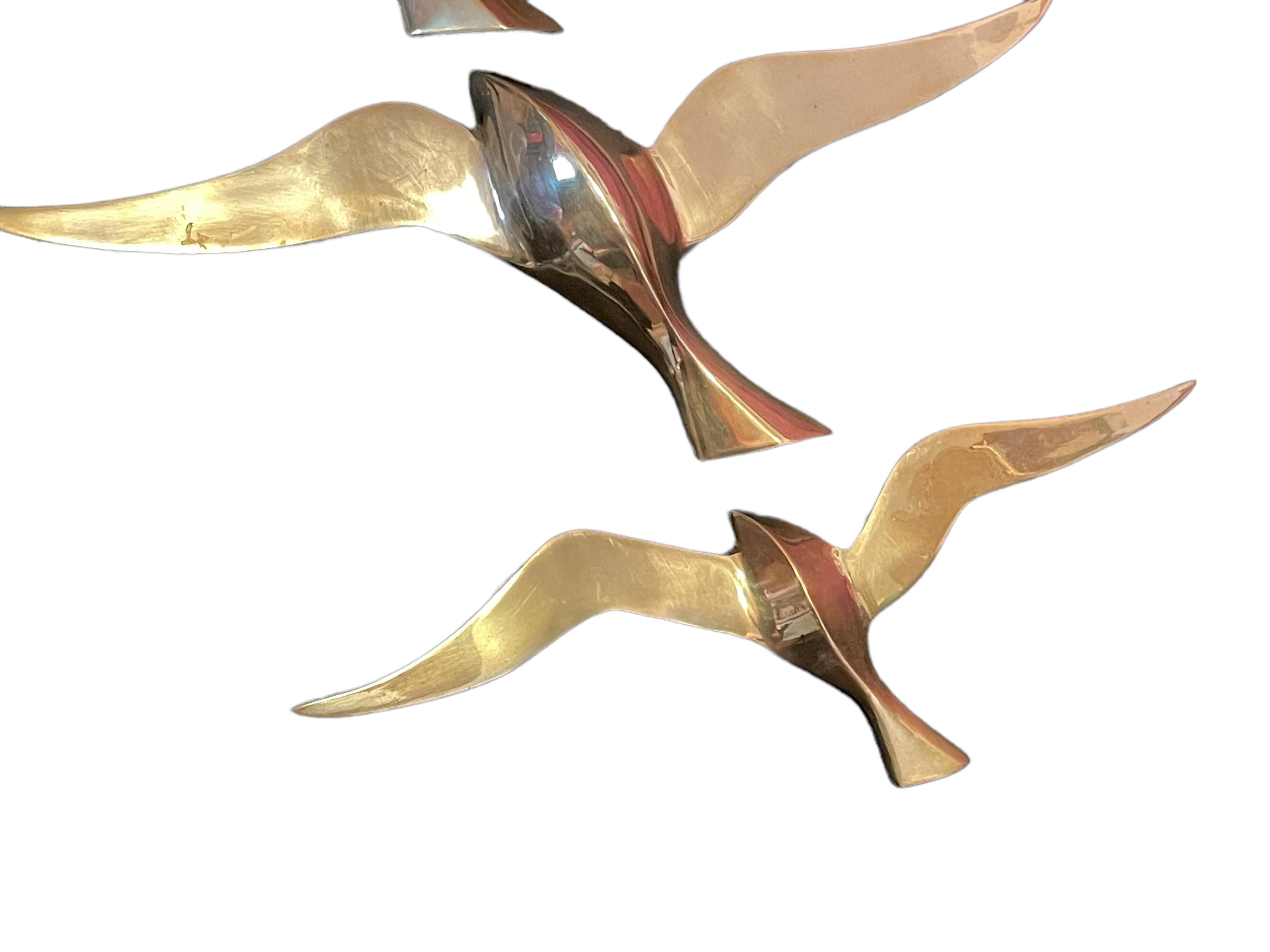 Set of Three Flying Swallows Birds Brass Metal Wall Decoration Vintage, 1960s For Sale 1