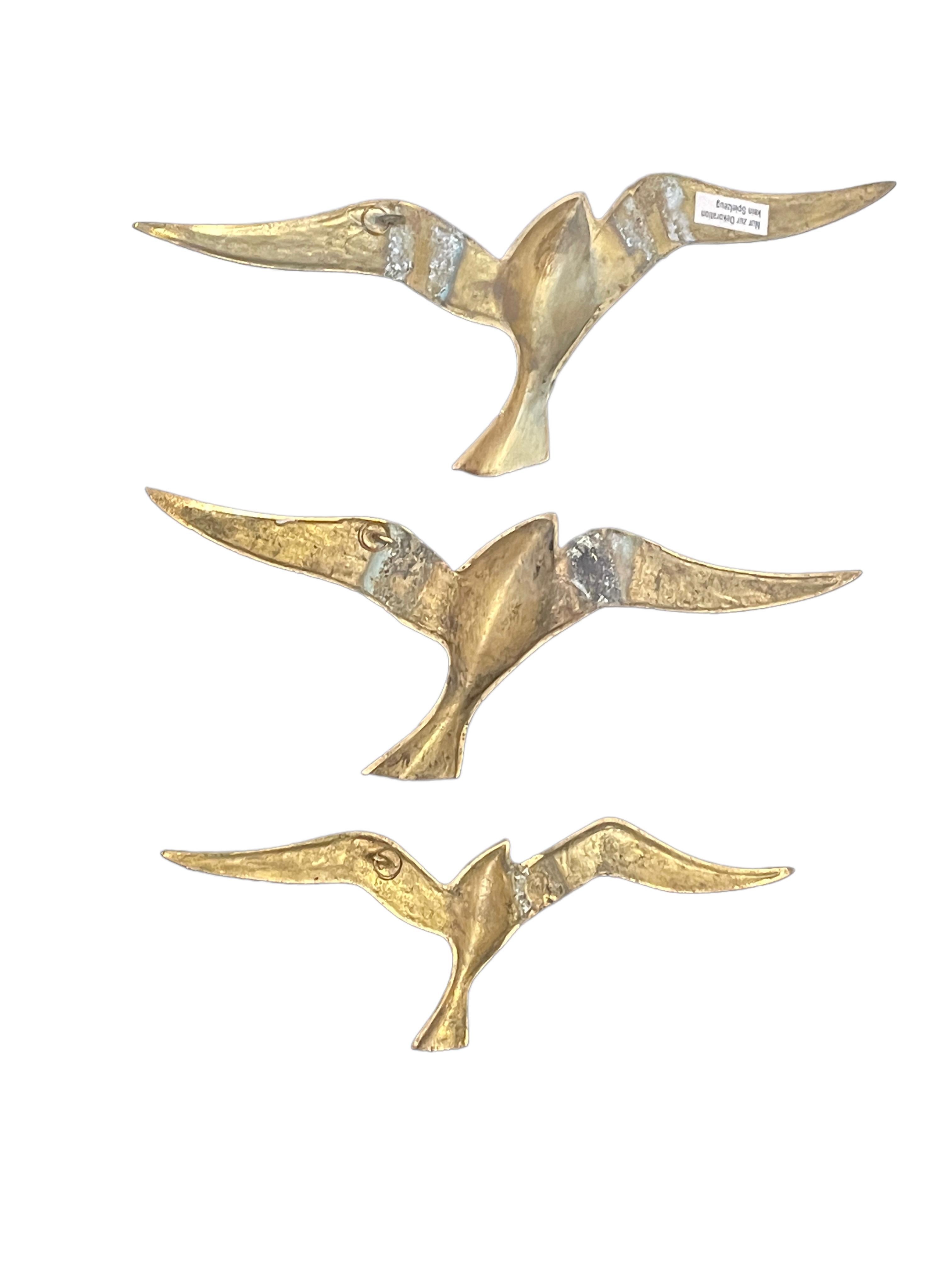 Set of Three Flying Swallows Birds Brass Metal Wall Decoration Vintage, 1960s For Sale 3