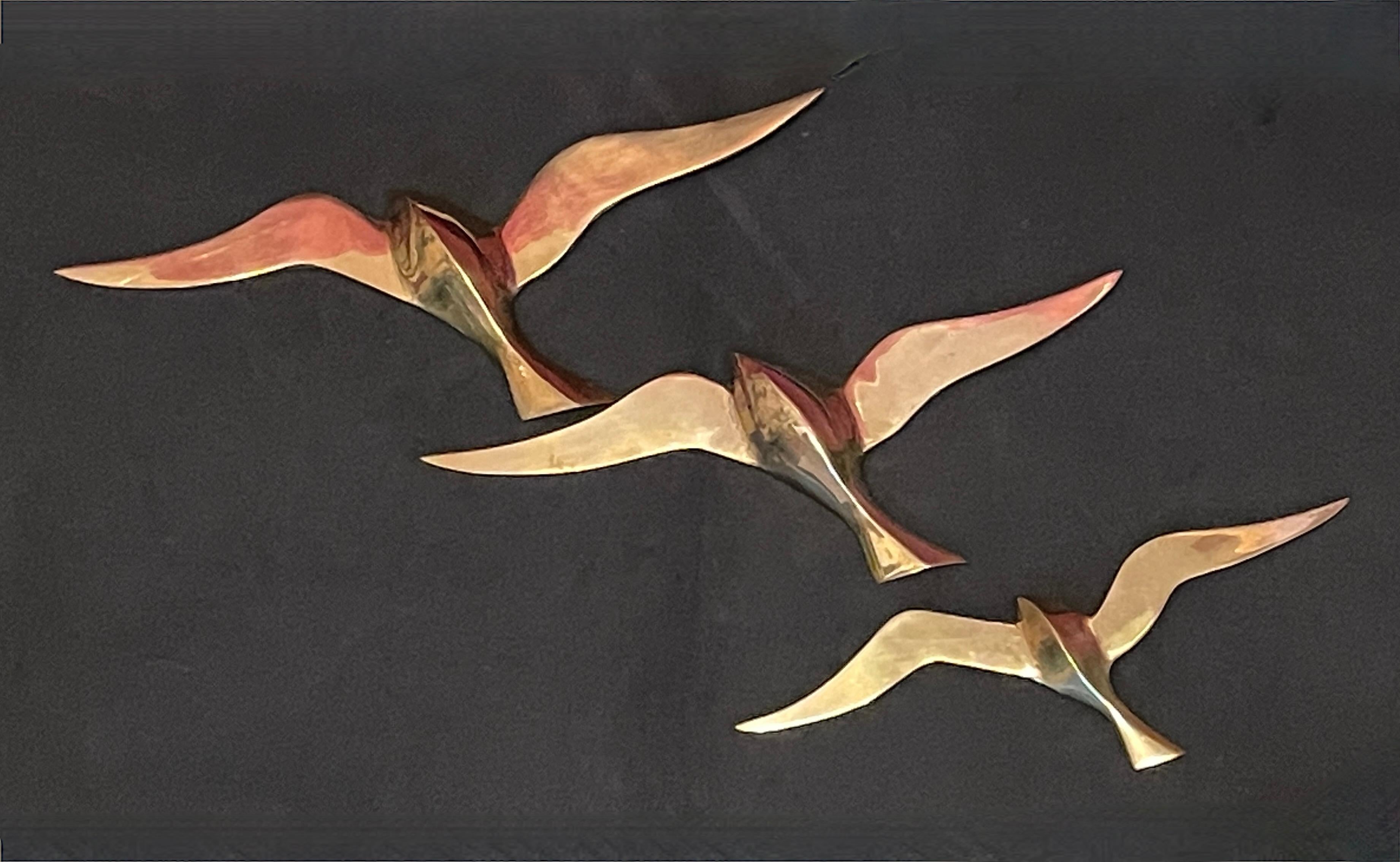 German Set of Three Flying Swallows Birds Brass Metal Wall Decoration Vintage, 1960s