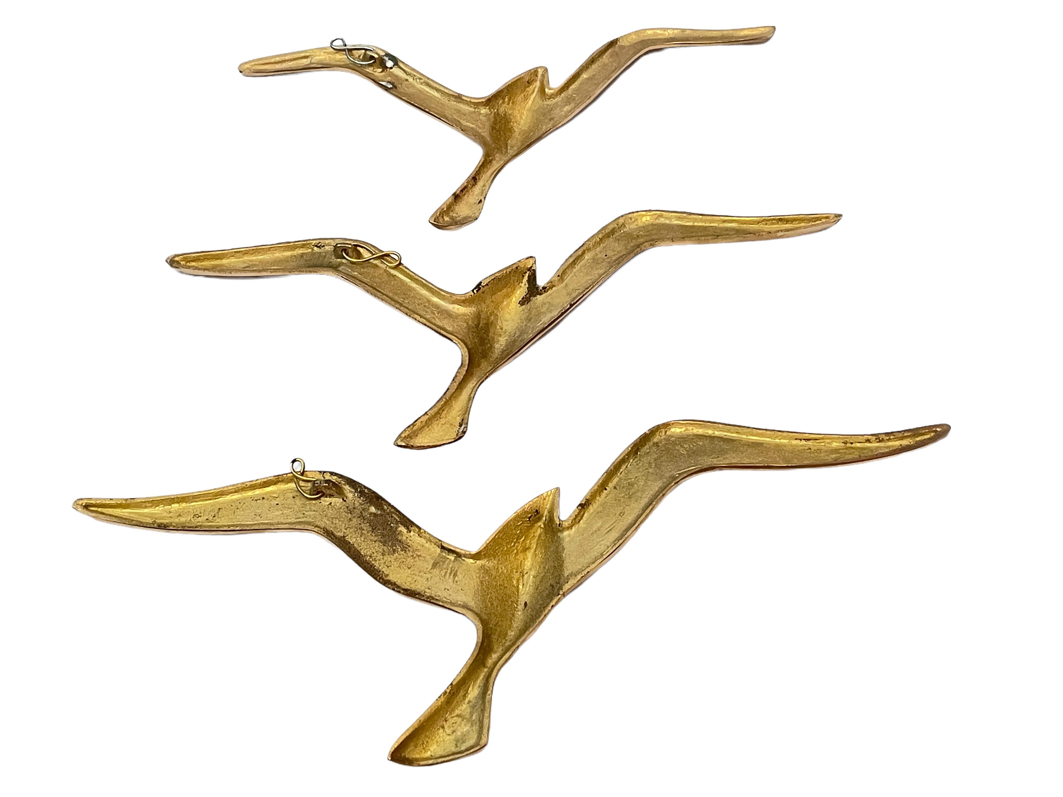 Set of Three Flying Swallows Birds Brass Metal Wall Decoration Vintage, 1960s In Good Condition In Nuernberg, DE